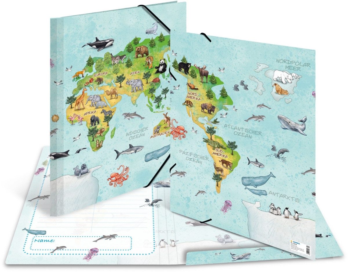 HERMA Fächermappe Sammelmappe A3 Karton Weltkarte