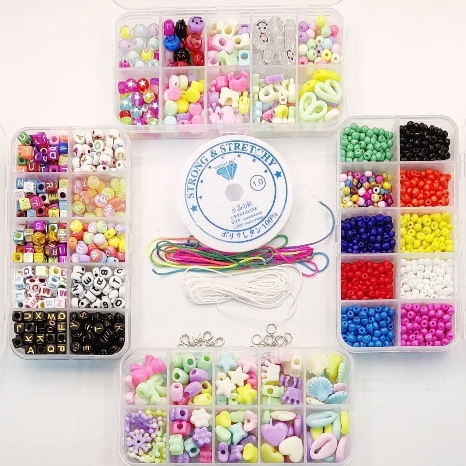 Jungengel Bastelperlen Schmuck Bastelset Kinder Perlen Figuren Buchstaben Zubehör Armband, (Bastelset, Schmuckset, Perlen-Set 3000-tlg), Schmuck Bastelset 45-tlg. mit Perlen, Figuren & Zubehör