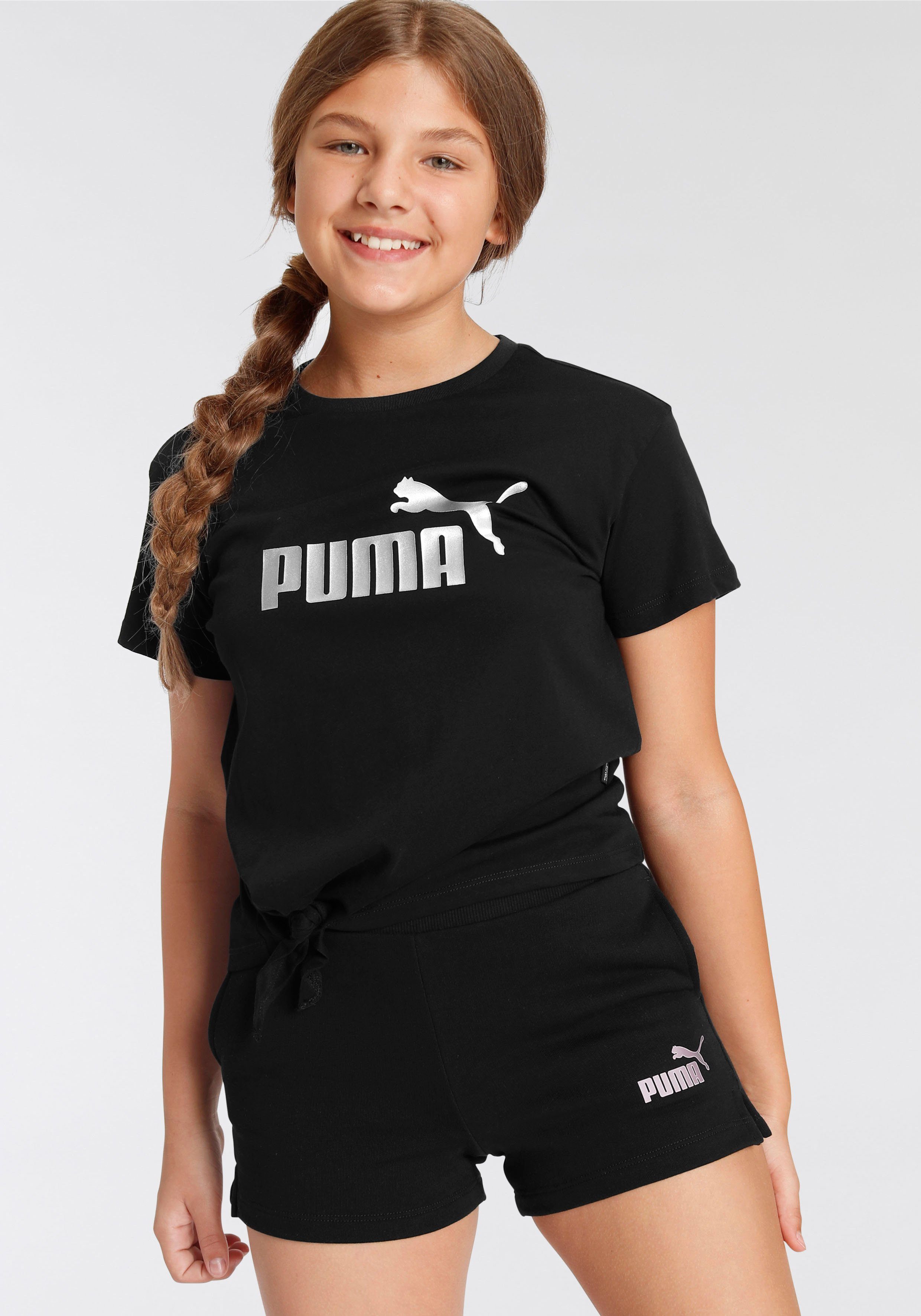 [Kostenloser Versand für alle Artikel] PUMA T-Shirt ESS+ Logo Knotted - schwarz für Tee Kinder