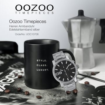 OOZOO Quarzuhr Oozoo Herren Armbanduhr Edelstahl Analog, (Analoguhr), Herrenuhr rund, groß (ca. 45mm) Edelstahlarmband, Elegant-Style