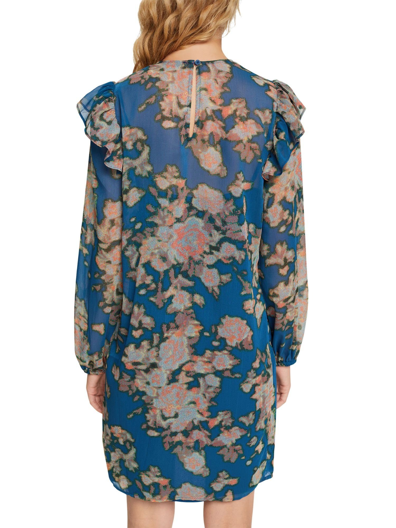 edc by Esprit Chiffon-Kleid TEAL Muster Midikleid BLUE mit
