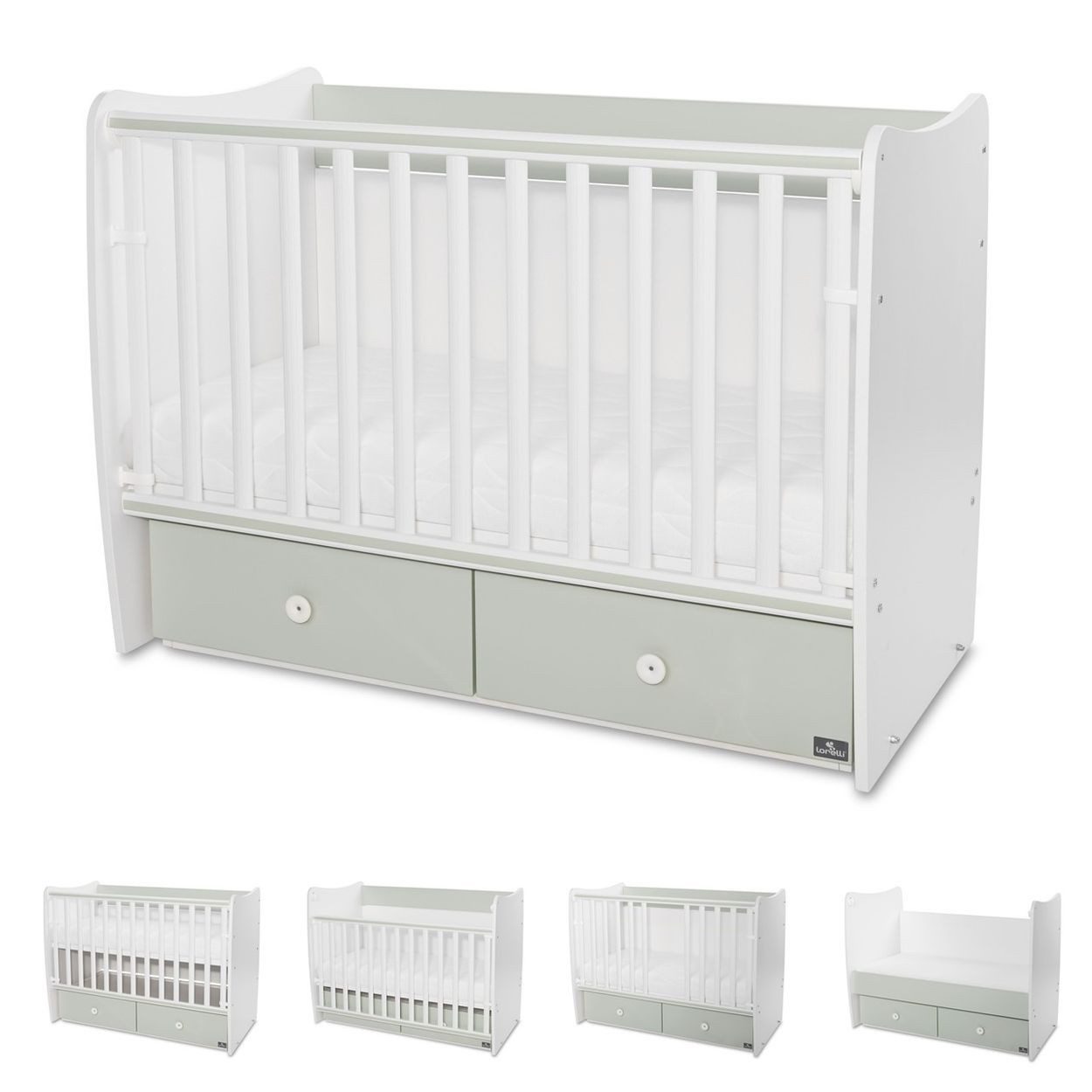 Lorelli Komplettbett MATRIX NEW 120 x 60 cm, 120 x 60 cm, Schaukelfunktion, 2 Schubladen, 2 Ebenen, Schlupfsprossen