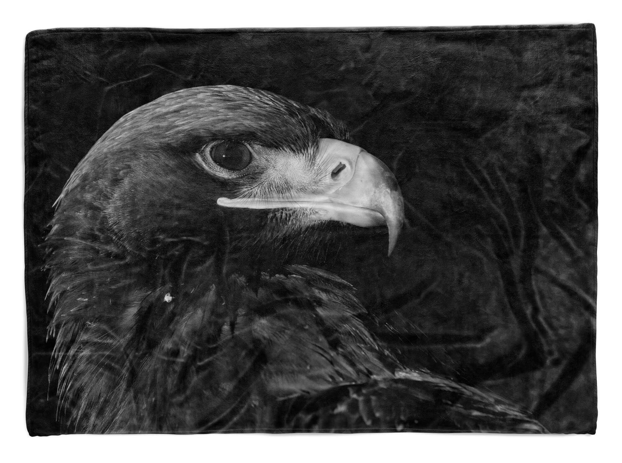 Sinus Art Handtücher Handtuch Strandhandtuch Saunatuch Kuscheldecke mit Tiermotiv Adler Schwarz Weiß, Baumwolle-Polyester-Mix (1-St), Handtuch