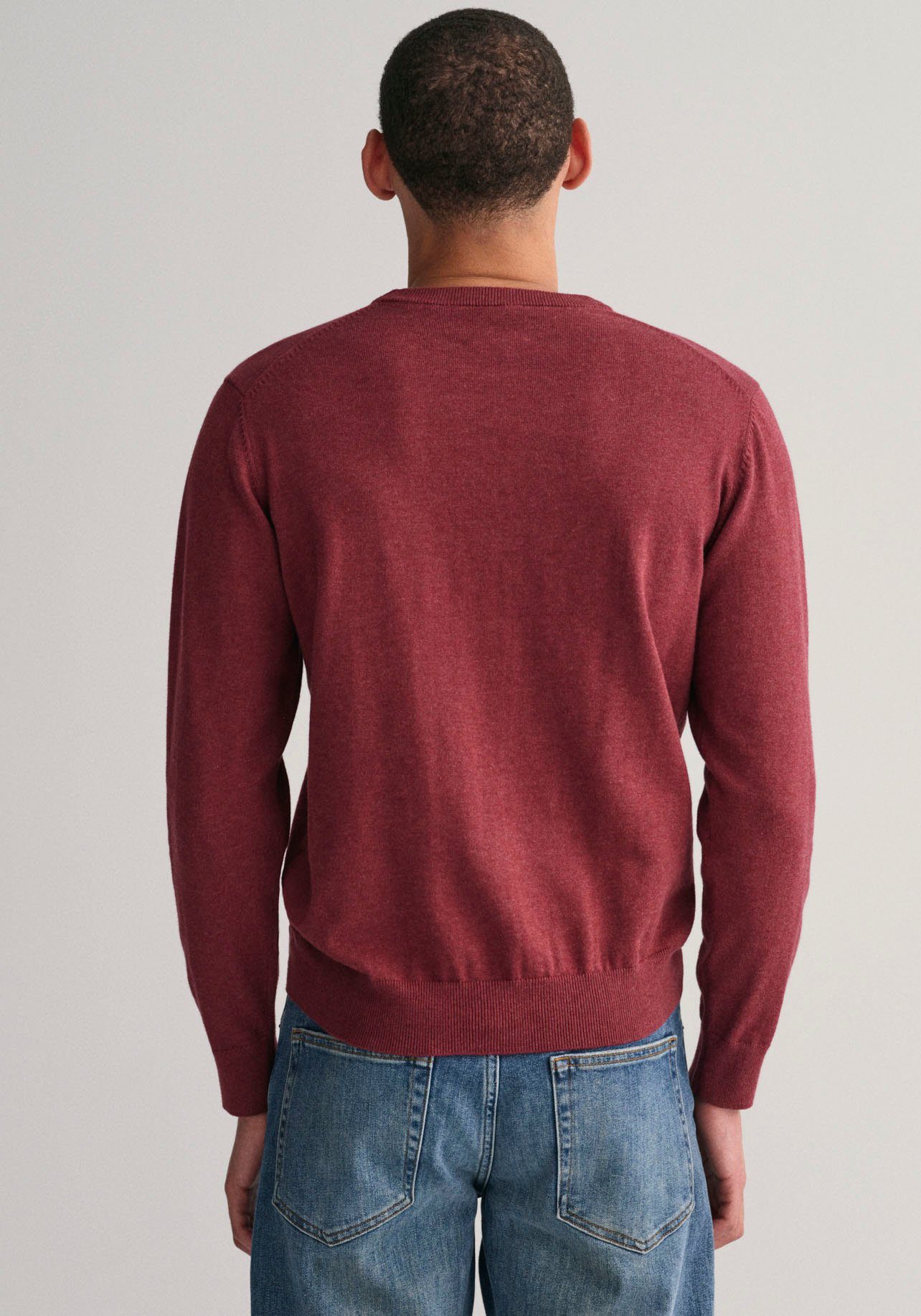 Cotton Gant Premium Baumwolle, Übergangspullover aus Rundhalspullover Classic Melange weicher C-Neck Bordeaux Strickpullver 100%