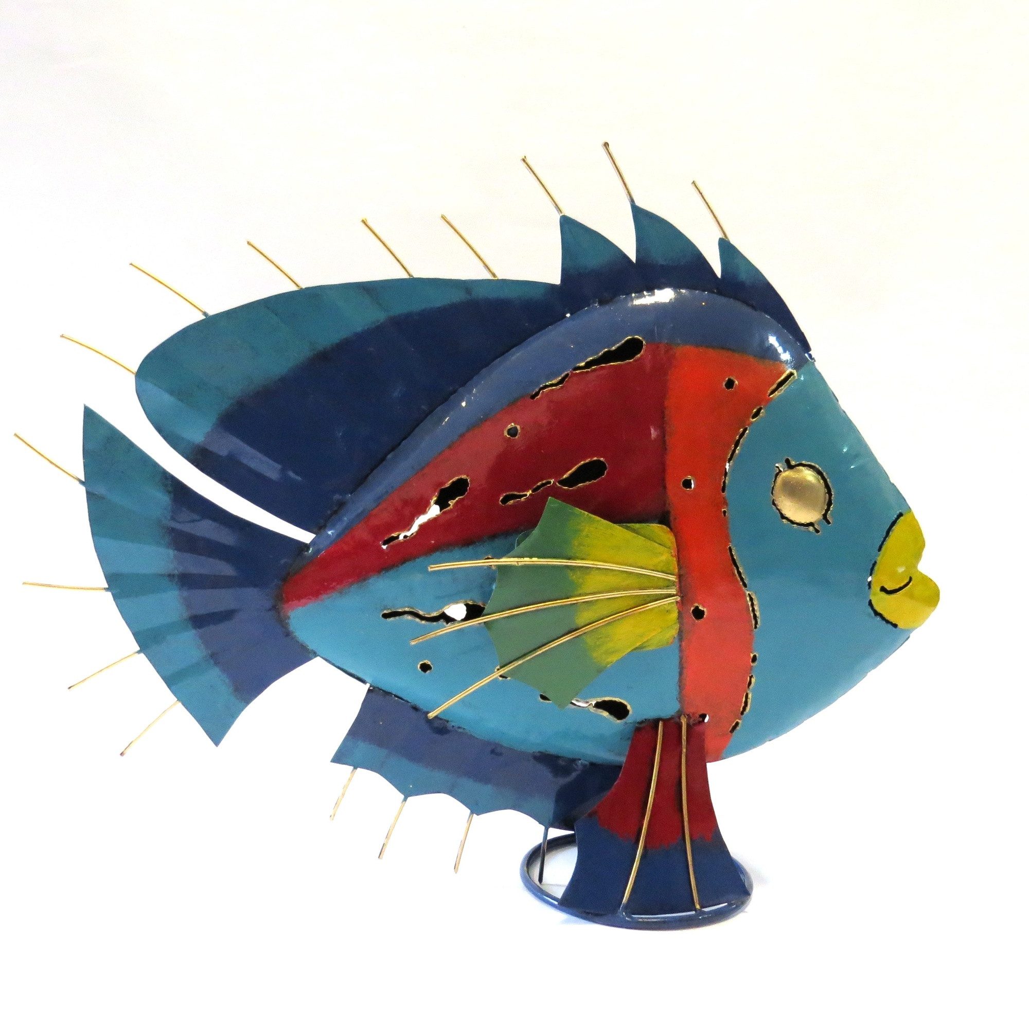 VARIOS Teelichthalter Teelichthalter Fisch Figur Maritim Blau Sommer 45 cm, Handarbeit