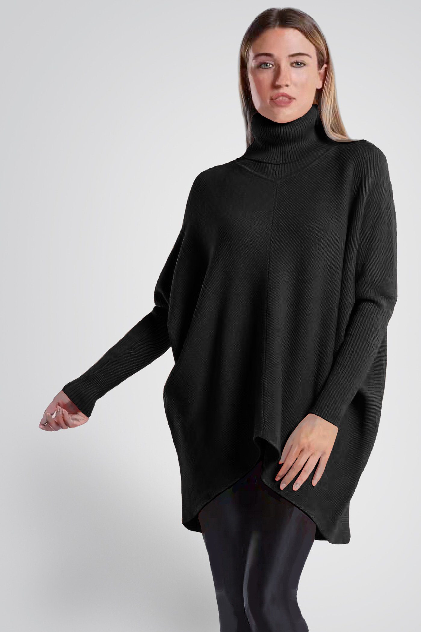 PEKIVESSA Longpullover Oversized langer Rollkragenpullover Damen Fledermausärmel (1-tlg) hinten länger