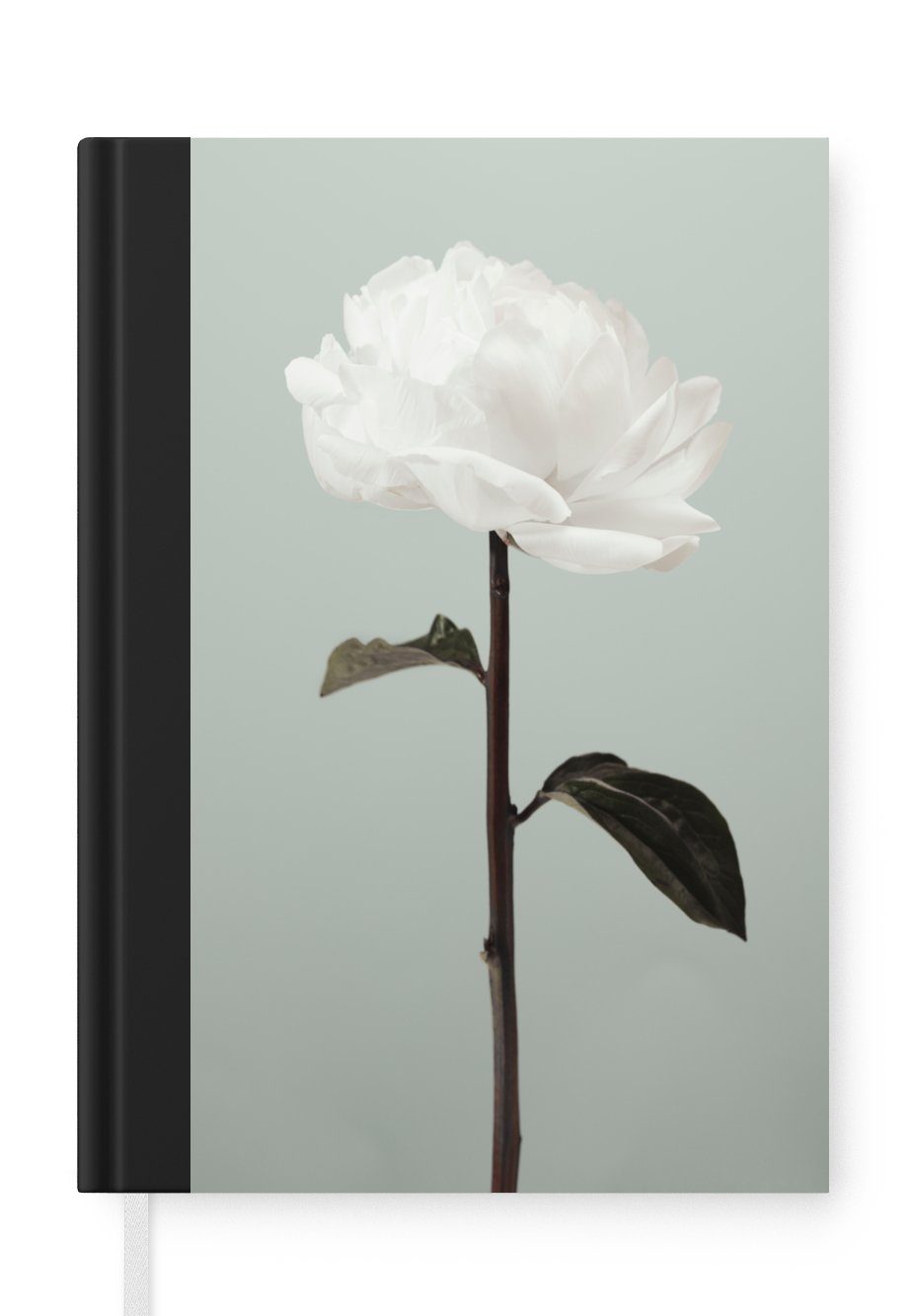 MuchoWow Notizbuch Blumen - Rose - Grün - Weiß - Stilleben, Journal, Merkzettel, Tagebuch, Notizheft, A5, 98 Seiten, Haushaltsbuch