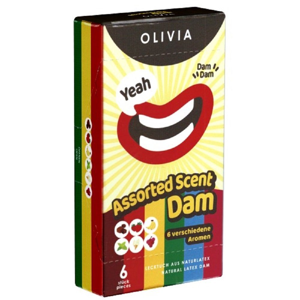 Oralverkehr Variante: 6 Latex-Schutztücher Lecktücker Dams Mix für Scents, Lecktücher Assorted Olivia Aroma aromatisierte mit Kondome farbige Olivia hygienischen -