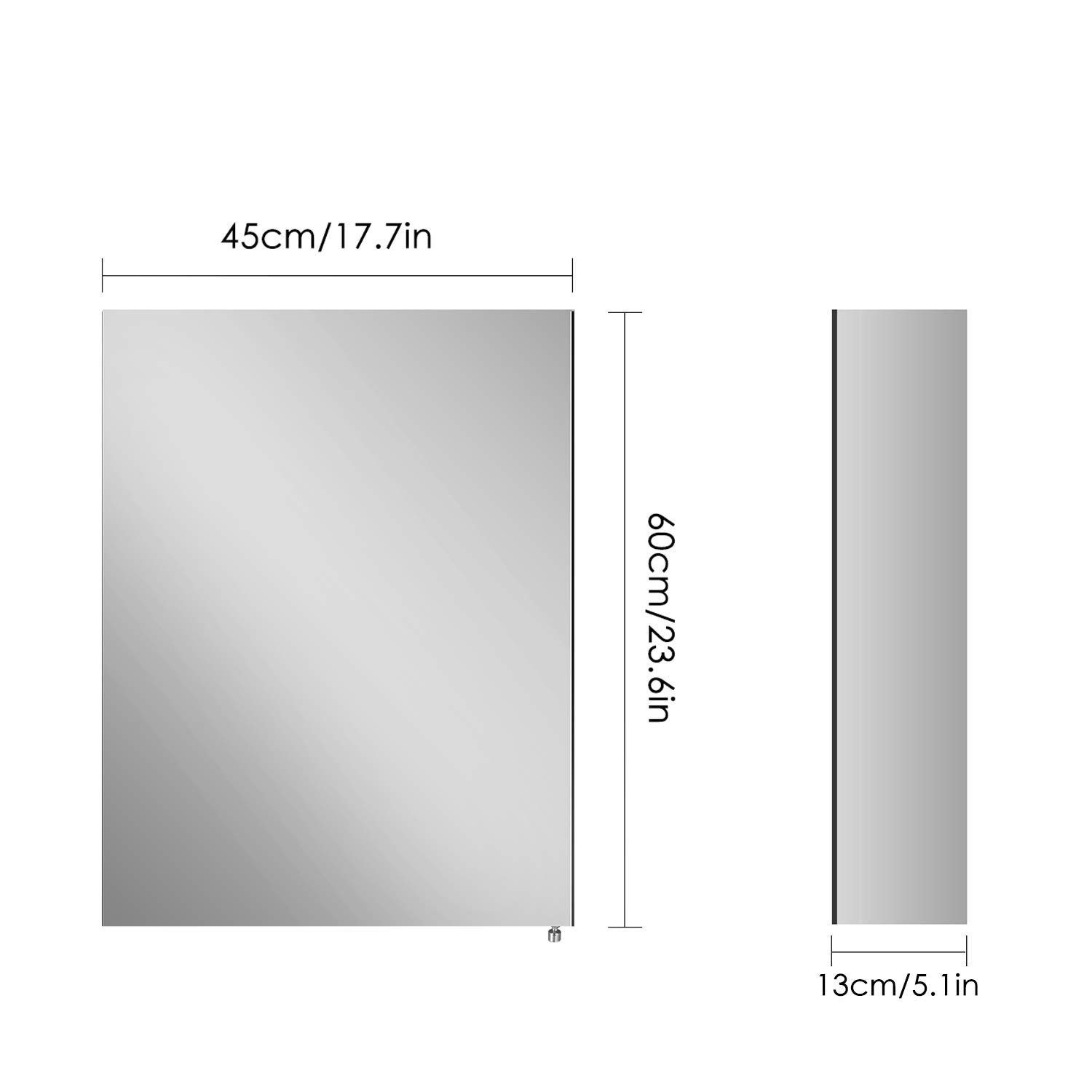 Homfa Spiegelschrank Edelstahl weiß breit Badezimmerspiegelschrank 45cm