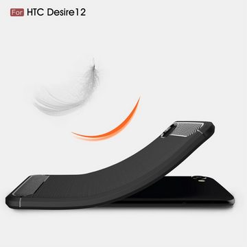 König Design Handyhülle HTC Desire 12, HTC Desire 12 Handyhülle Carbon Optik Backcover Schwarz