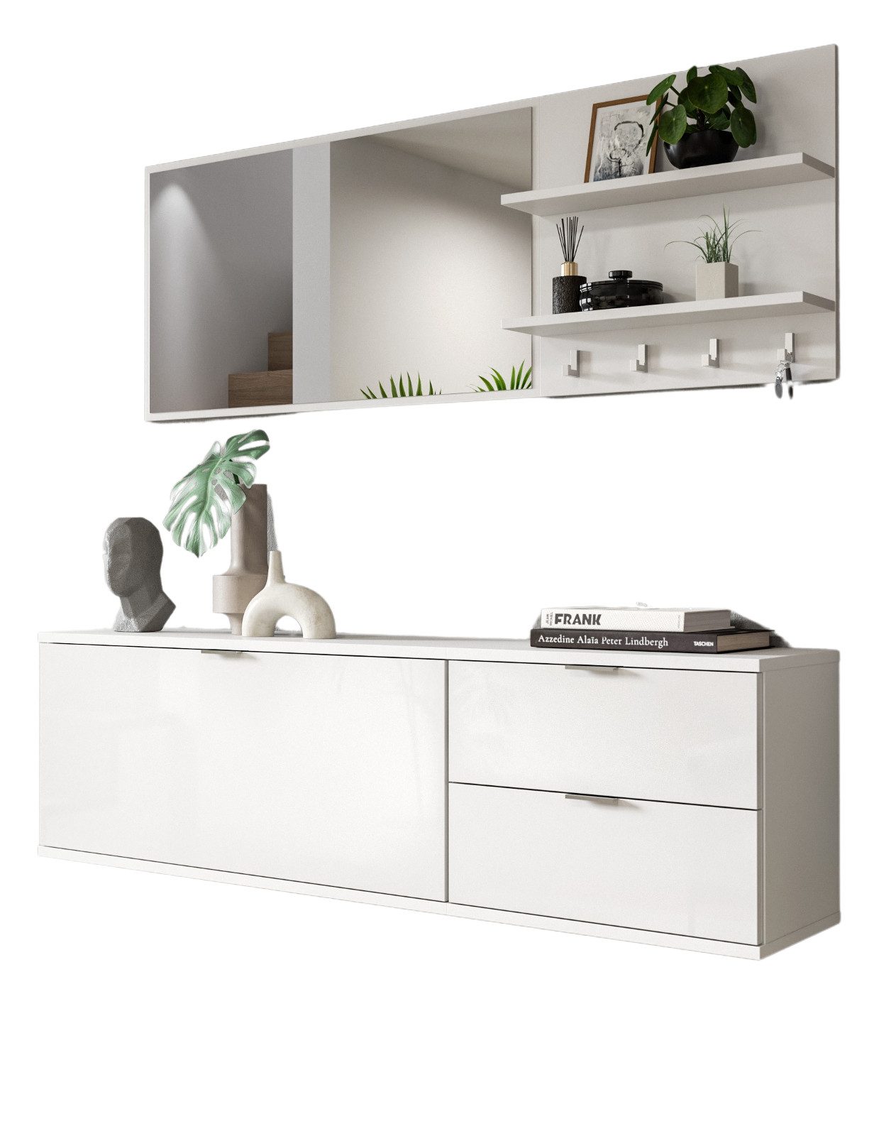 Inn.Furn Garderoben-Set SystemX, (in weiß Hochglanz, 4-St., Garderobenkombination 144 cm), Garderobenschränke hängend