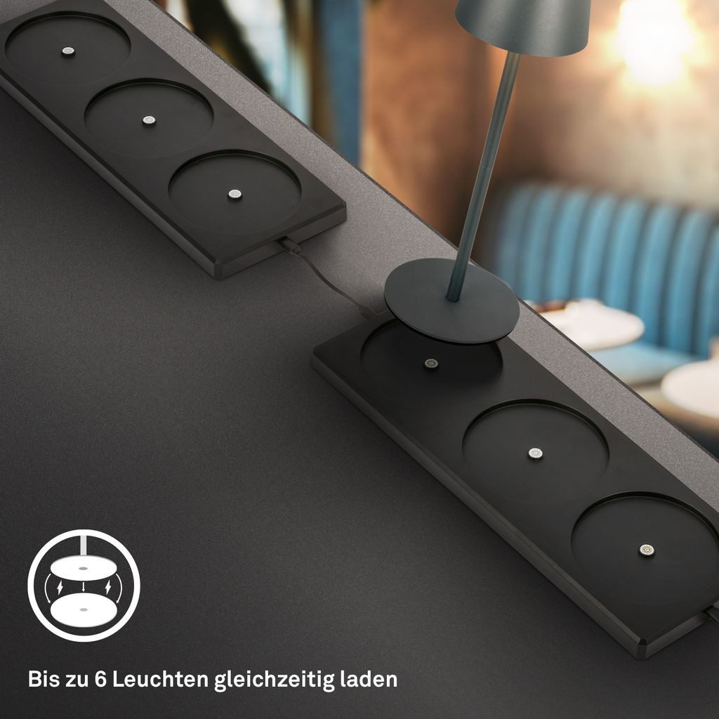 Briloner Leuchten Tischleuchte 6x Tischlampen Akku Ladestationdimmbar touch RGB 7517065B, Dimmfunktion, LED fest integriert, 2700K - Extra-Warmweiß, Tischlampen kabellos 36x12cm Anthrazit je 2,5W Wohnzimmer Outdoor