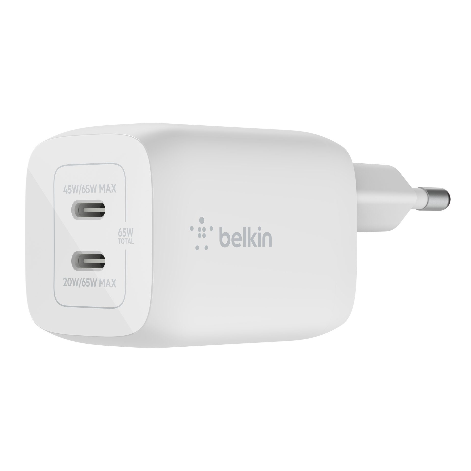Belkin 65W Dual USB-C GaN Ladegerät mit Power Deliver und PPS USB-Ladegerät (für Apple iPhone Samsung Galaxy Google Pixel)
