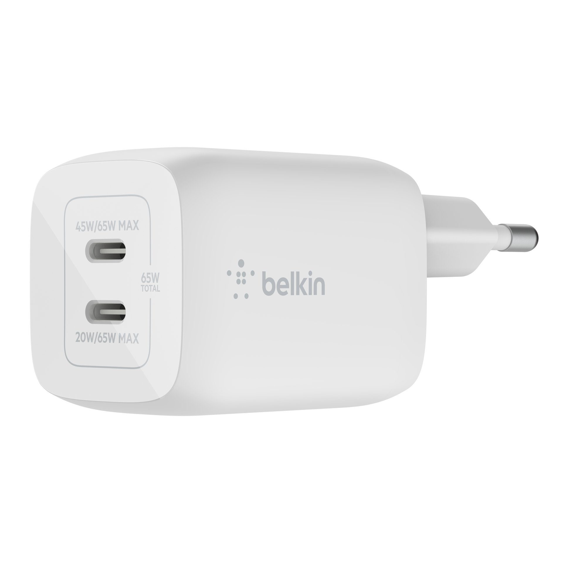 Belkin 65W Dual USB-C GaN Ladegerät mit Power Deliver und PPS USB-Ladegerät  (für Apple iPhone Samsung Galaxy Google Pixel)