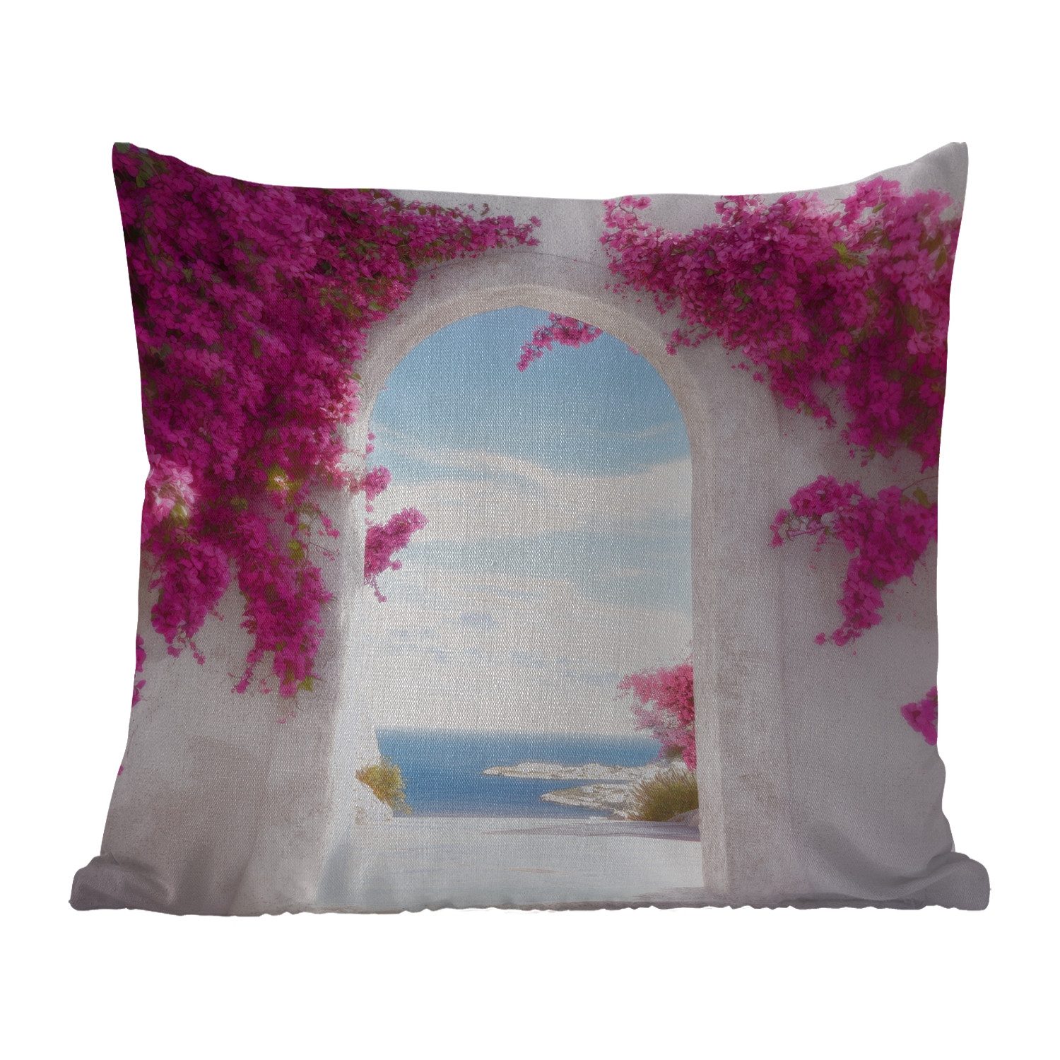 MuchoWow Dekokissen Meer - Rosa - Blumen - Tor, Kissenbezüge, Kissenhülle, Kissen, Outdoor, 40x40 cm