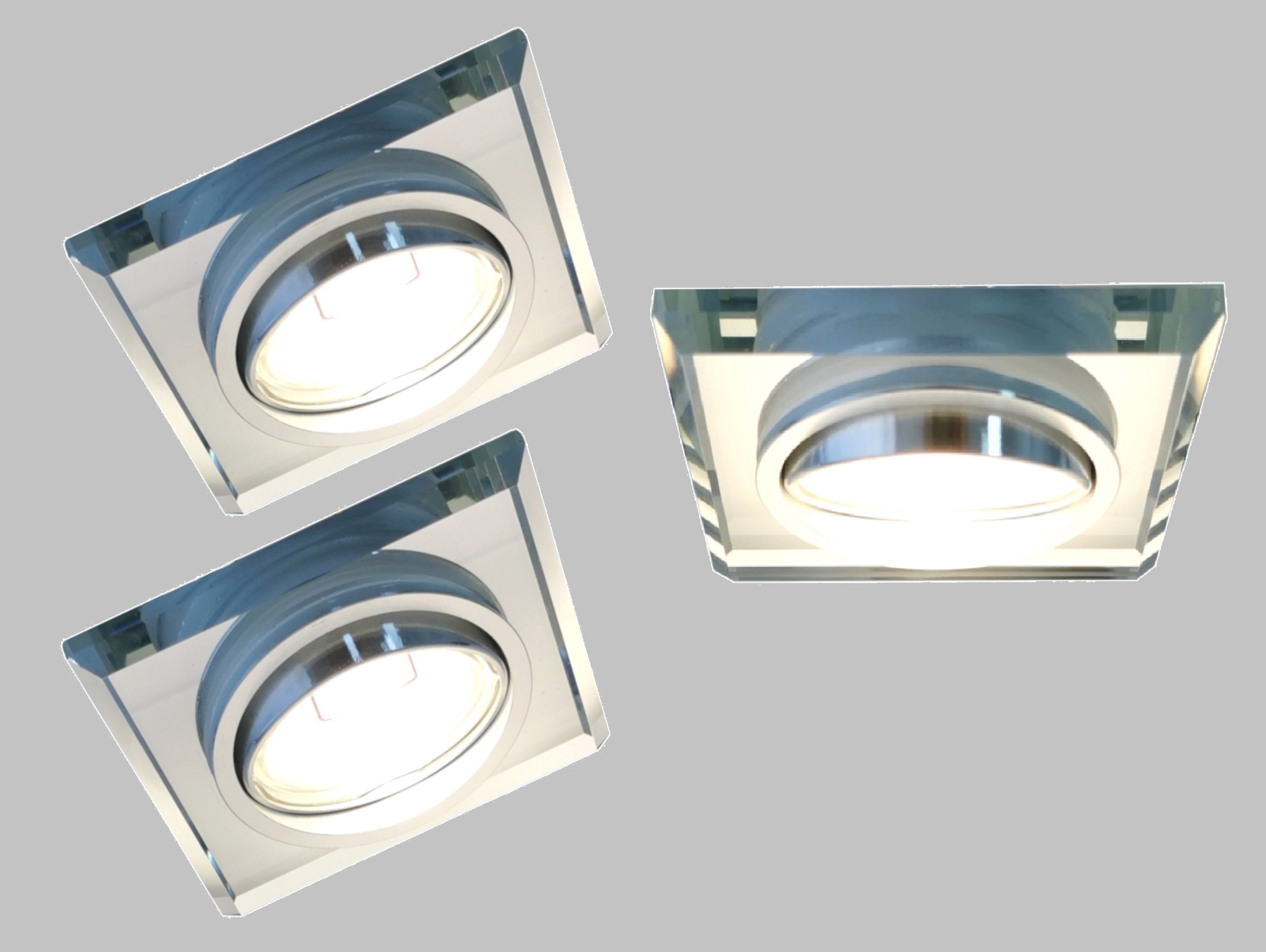 TRANGO LED Einbaustrahler, 3 Stufen dimmbar, 3er Set *CRYSTAL* LED Deckenstrahler 6729S-03GUSD-AK aus handgeschliffenem Glas & Alu inkl. 3x 3-Stufen dimmbar GU10 LED Leuchtmittel 3000K warmweiß, Einbauspot, Deckenleuchte, Deckenspots