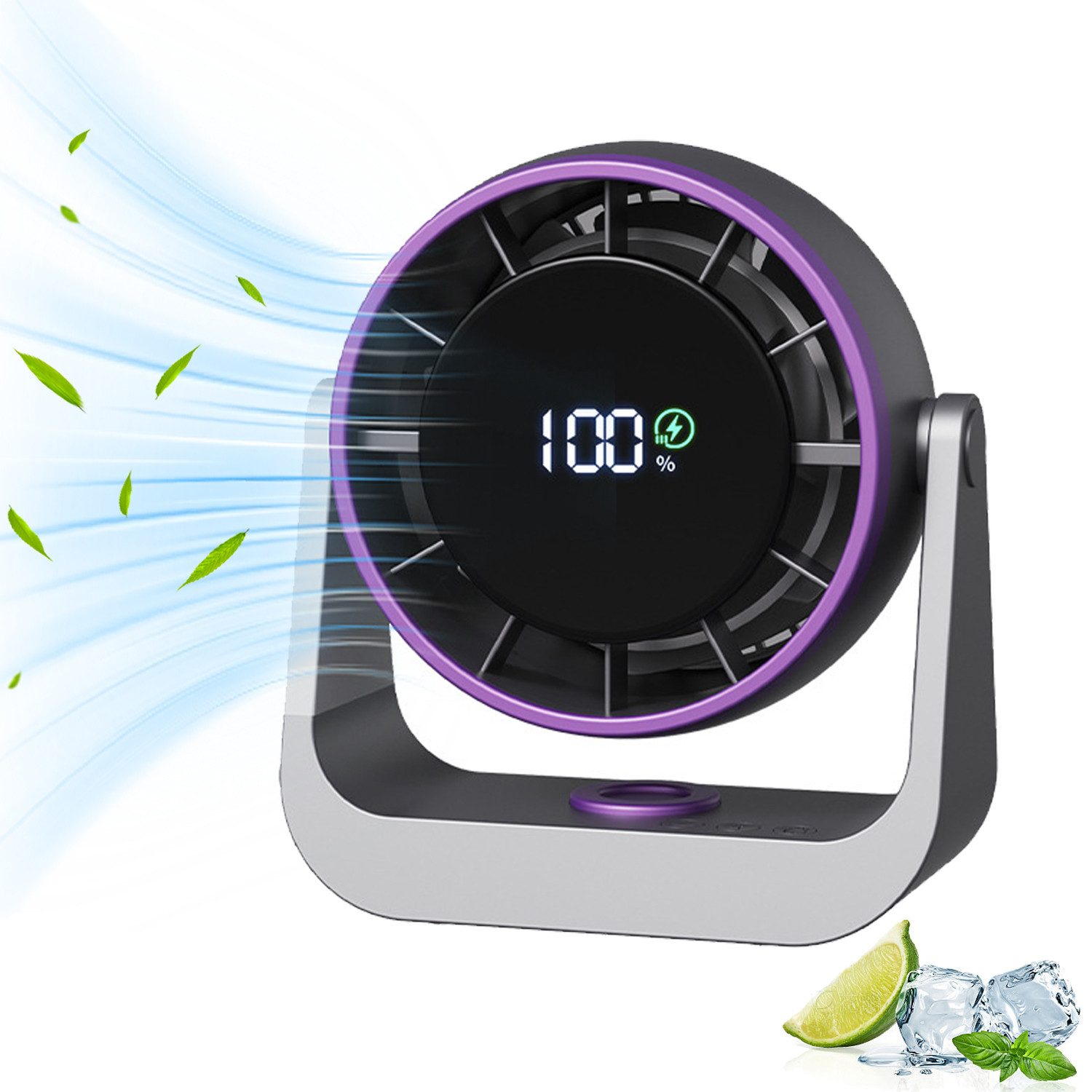 MOPUEA Tischventilator USB-Tischventilator, 120° verstellbar, Wandmontage möglich, 100 Stufen, 4000 mAh Akku, Leiser, für Büro und Reisen