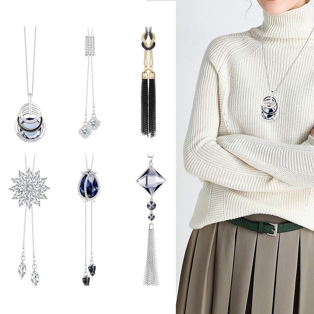 Lange Kette Lange Pullover Kette Anhänger, verstellbare Halskette Set von 6
