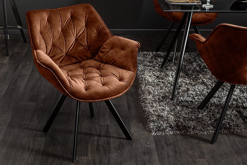 riess-ambiente Polsterstuhl THE DUTCH COMFORT rost braun – Samt, mit Armlehnen, Metall-Beine (Einzelartikel, 1 St), 180° drehbar mit Auto-Return-Funktion – ideal für Esszimmer oder Büro
