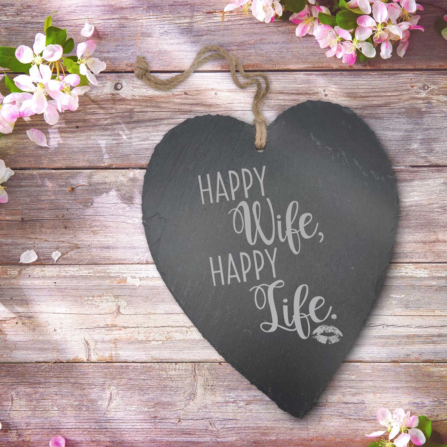 zum Happy - Life, GRAVURZEILE geschenk Happy Schönes Gravur mit Schieferherz Frauen Hochzeitstag Wife Hängedekoration für