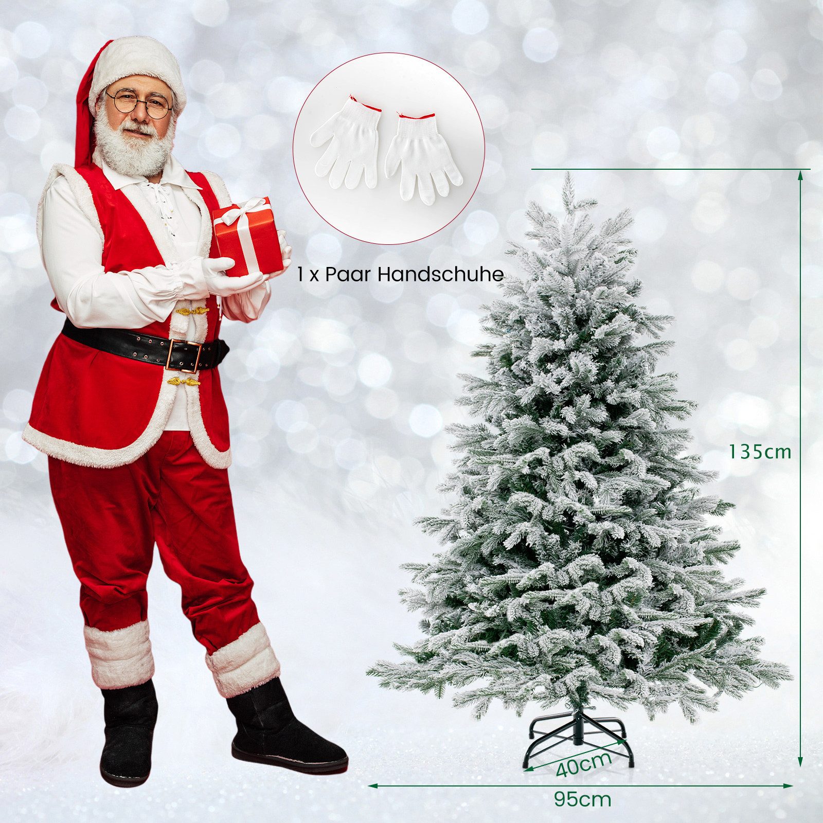 COSTWAY Künstlicher Weihnachtsbaum, mit Schnee, 200 LEDs & 688 Zweigspitzen