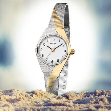 Regent Quarzuhr Regent Damen-Armbanduhr silber gold Analog, (Analoguhr), Damen Armbanduhr oval, klein (ca. 23x30mm), Edelstahl, ionenplattiert