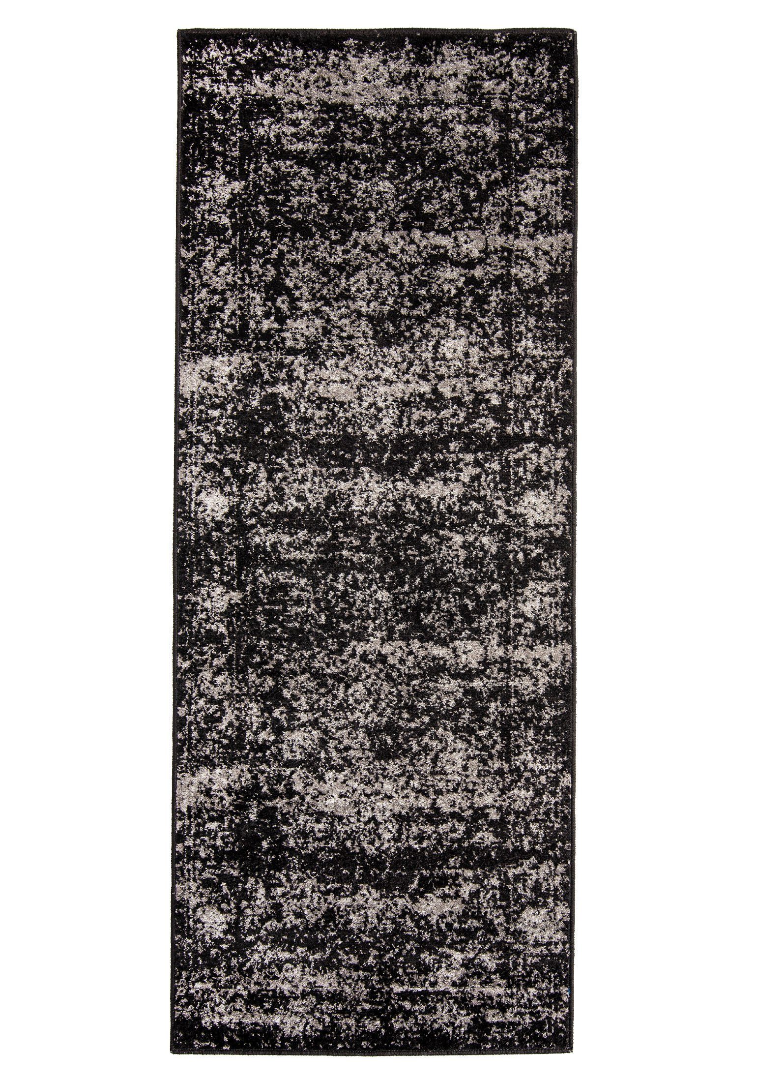 Designteppich Vintage Teppich für Wohnzimmer - Vintage Look - Schwarz, Mazovia, 60 x 200 cm, Vintage, Höhe 8 mm, Kurzflor - niedrige Florhöhe Schwarz / H182A