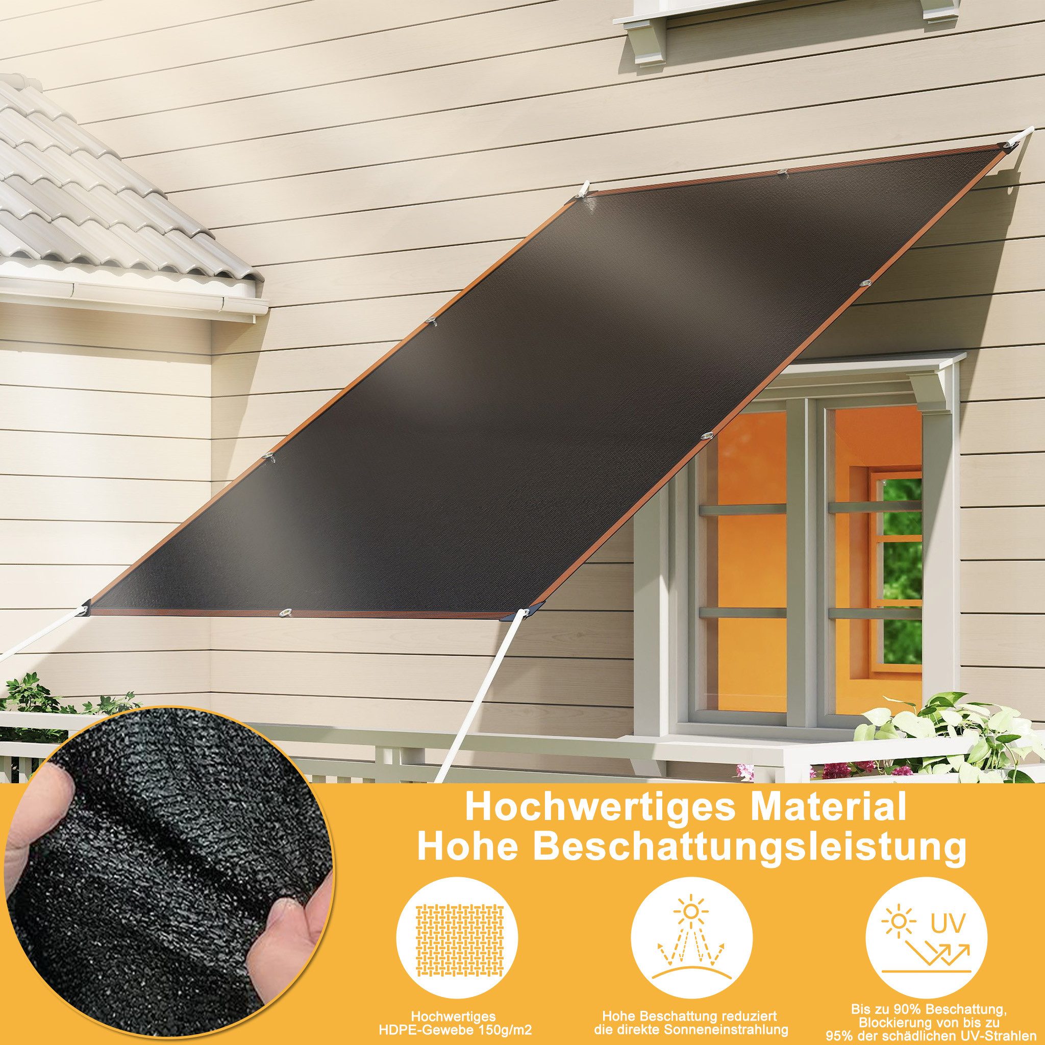FIVMEN Sonnensegel Schattennetz mit ÖSen Sonnenschutz Windschutz Schattiernetz mit Rope, UV-Schutz 90-95% Shading Rate aus HDPE für Balkon Terrasse Garten