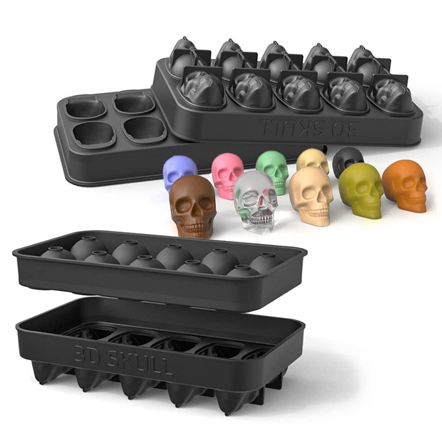 LuxusKollektion Eiswürfelform Silikon Eiswürfelform 3D Totenkopf mit Deckel, (1-tlg)