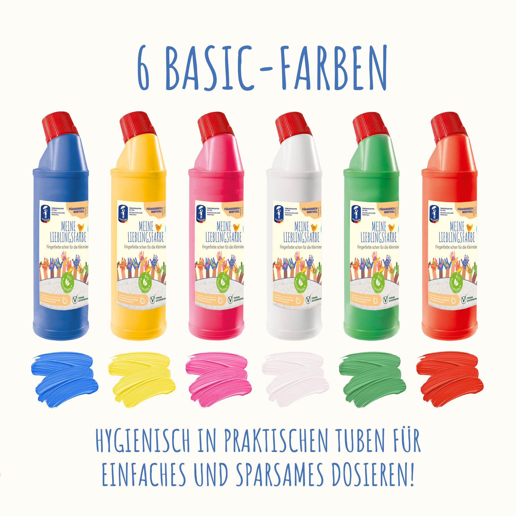 Feuchtmann Fingerfarbe MEINE LIEBLINGSFARBE Edu Bottle 900g, cremige Fingerfarbe Einzelflasche sichere Naturfarbe auf Wasserbasis