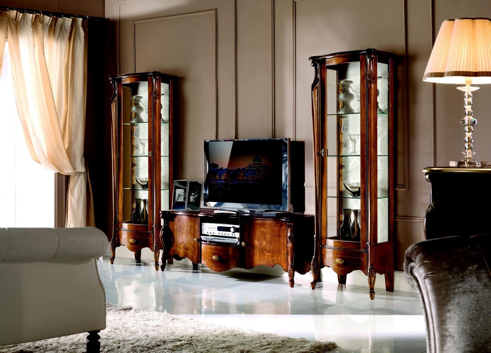 JVmoebel Wohnzimmer-Set Wohnwand 3tlg rtv mit 2x Vitrine Design  Italienische Luxus Möbel Barock Stil