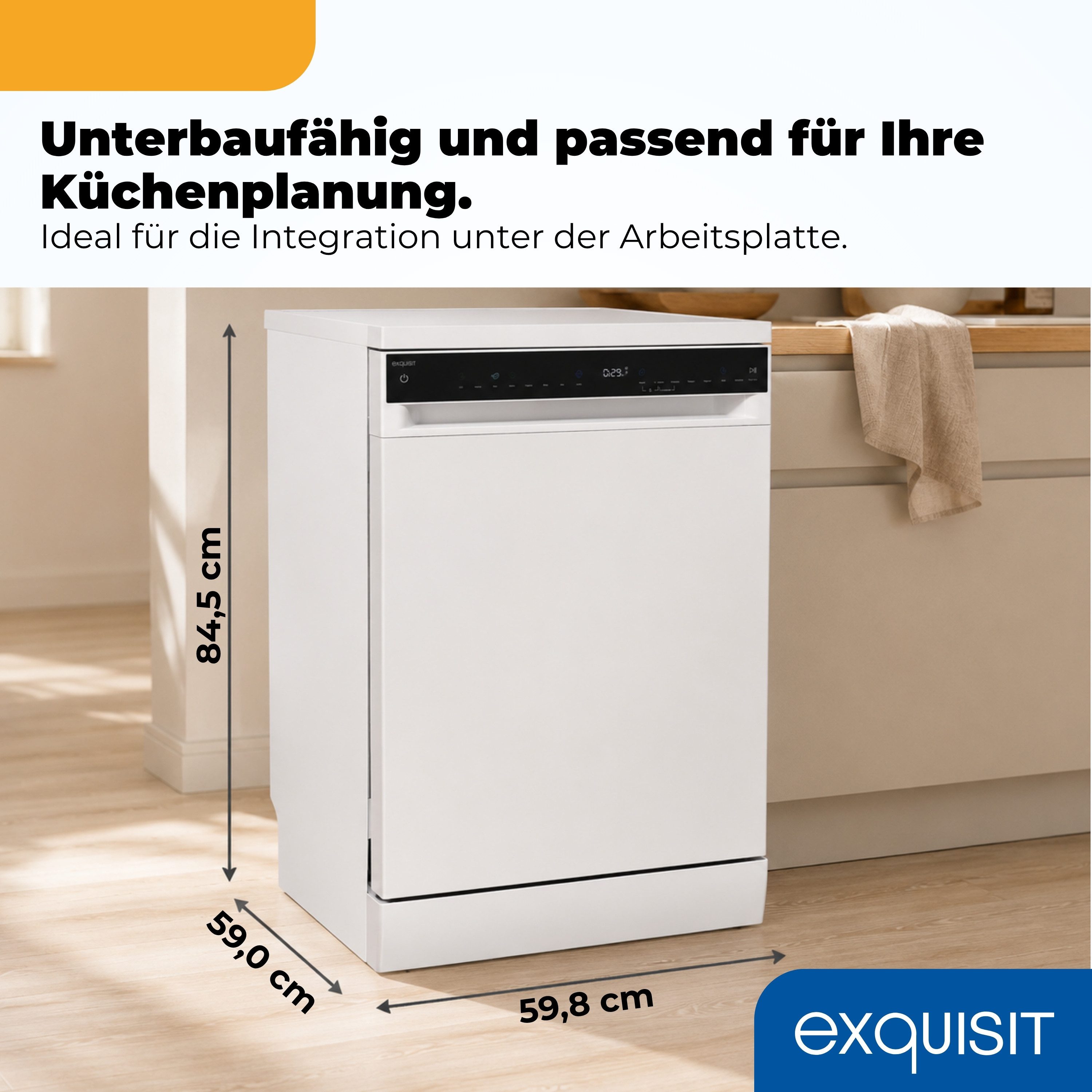 exquisit Standgeschirrspüler GSP59316-450C GSP59316-450C, 9,5 l, 16 Maßgedecke, LED, 2100 W, 84,5 x 59,8 x 59,0 cm