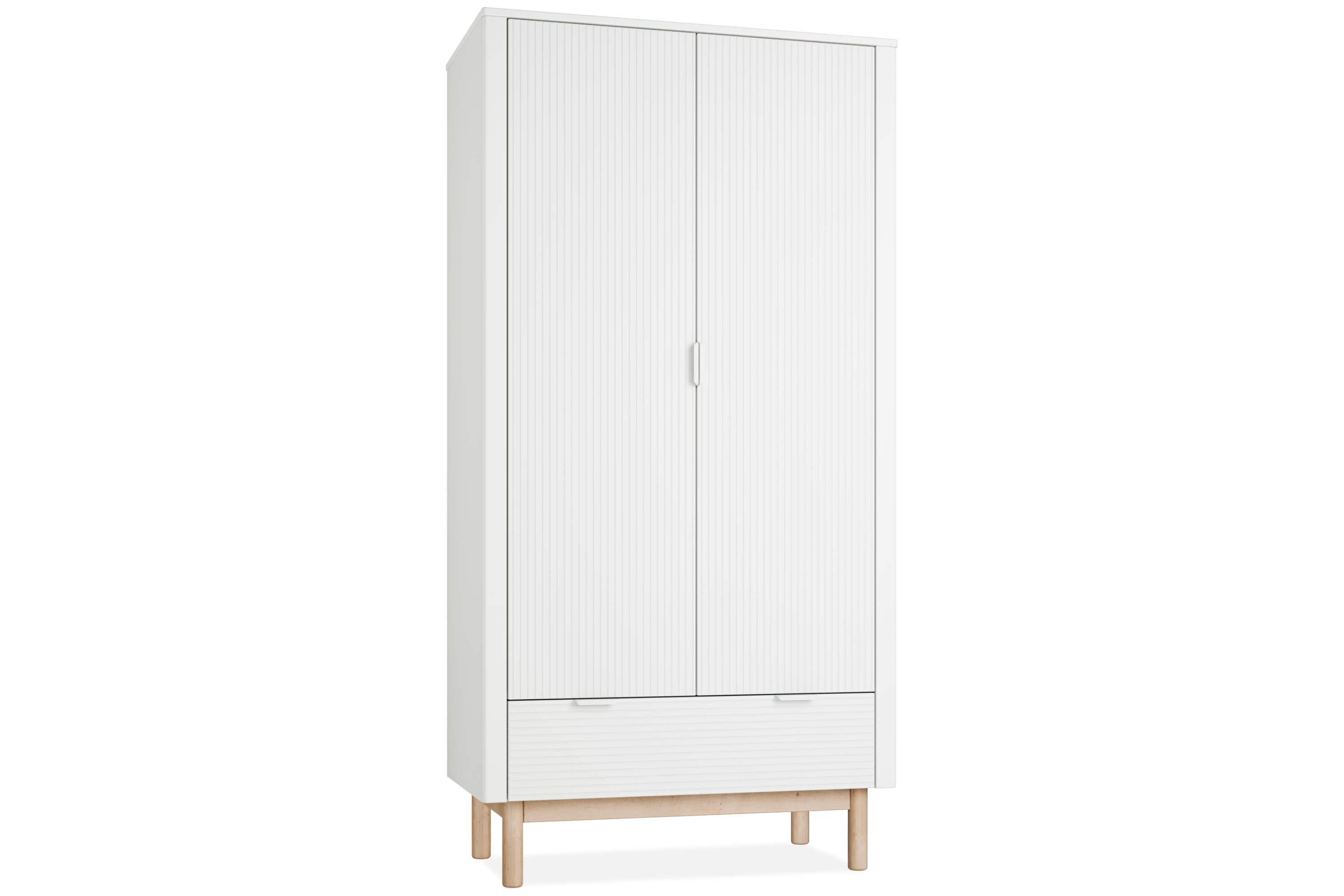 KONSIMO® Kinderkleiderschrank LOTTI Kleiderschrank, hergestellt in der EU mit Stange, geriffelte Schrankfront, mit Schublade