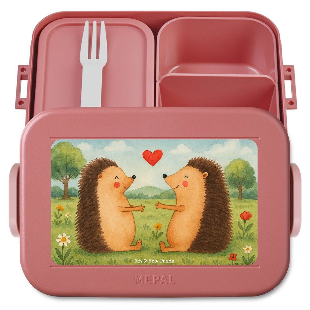 Mr. & Mrs. Panda Butterdose Igel Liebe Design, Snackbox, Rot Pastell, Lunchbox, Hochzeit, Bento B, Polypropylen lebensmittelecht, (Packung), Meal Prep Box Verlobt Liebesbeweis