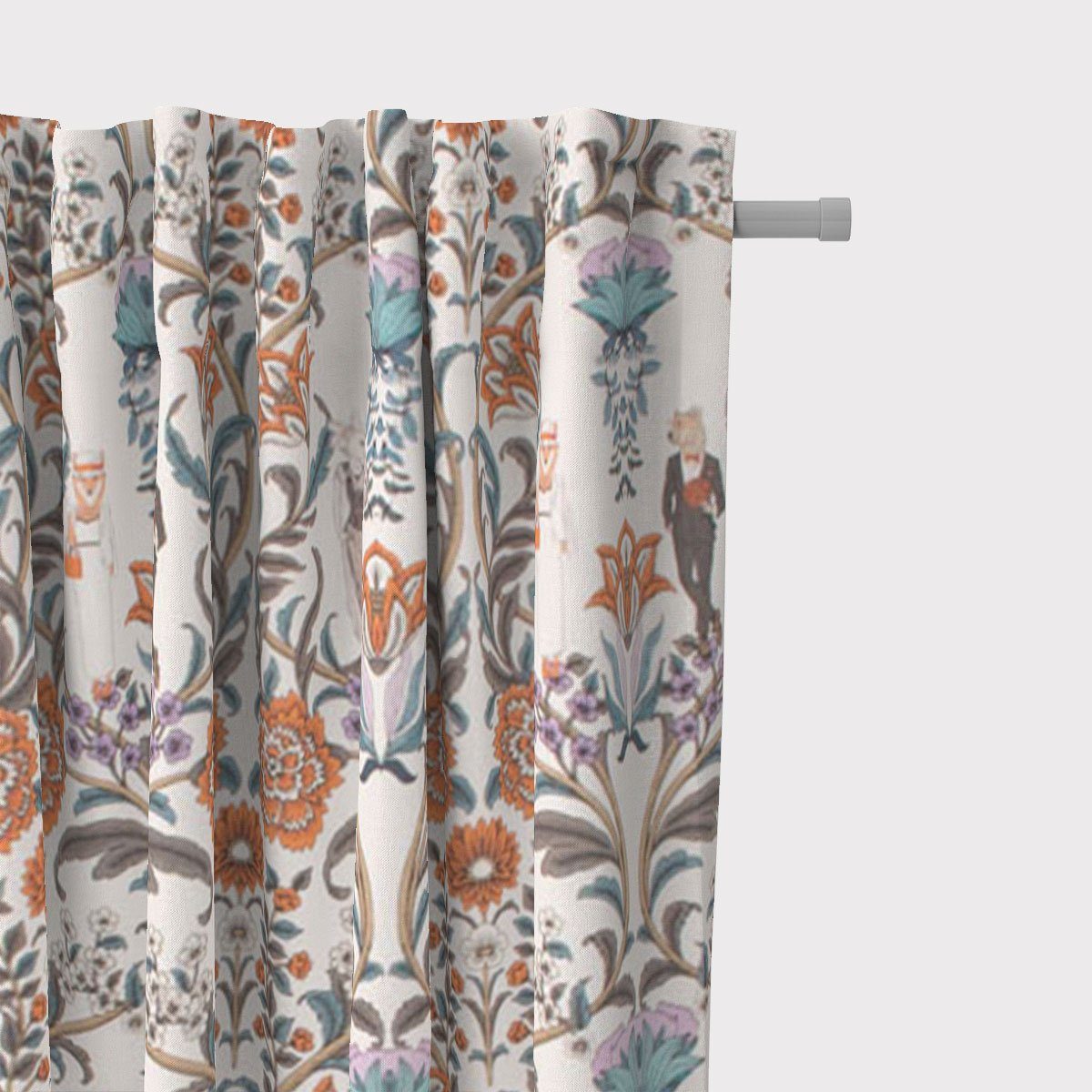 SCHÖNER LEBEN. Vorhang SCHÖNER LEBEN. Vorhang Blumen Ornamente Tiere weiß bunt 245cm, Smokband, blickdicht, Baumwolle, Digitaldruck