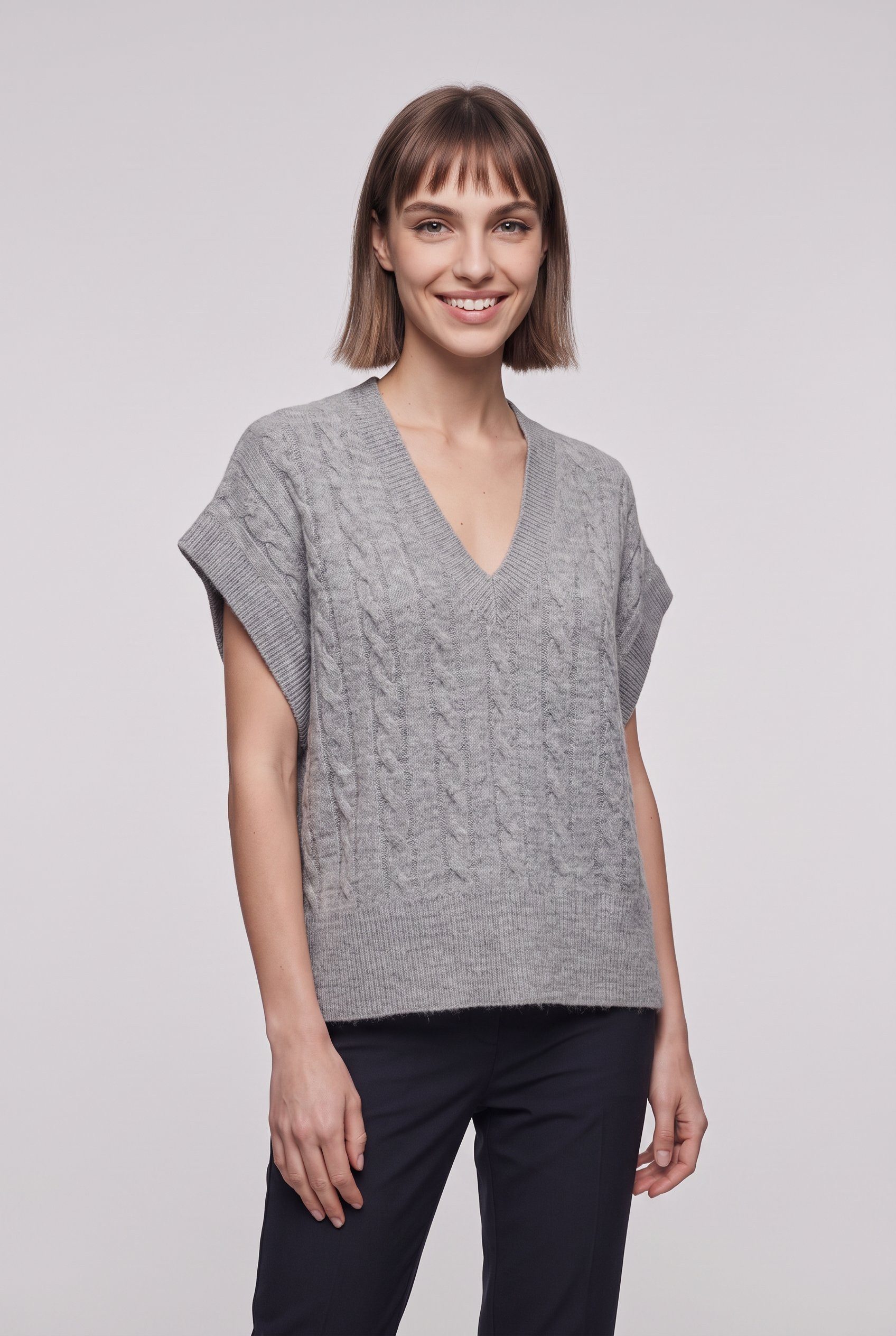 ONLY Kurzarmpullover ONLMELODY VEST KNT Materialmix, regular fit