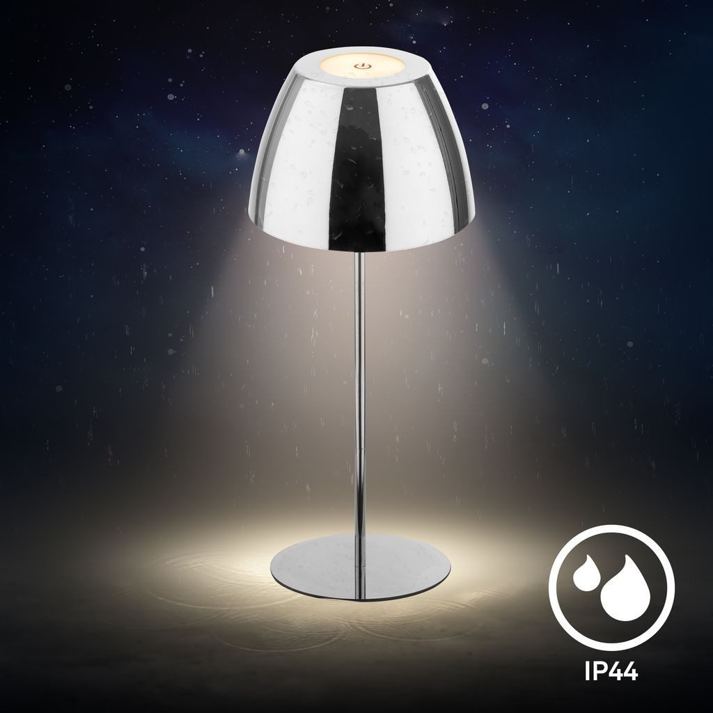 Briloner Leuchten Tischleuchte Tischlampe dimmbar Outdoor Akku touch Kabellos 7522017, Dimmfunktion, LED fest integriert, 2700K - Extra-Warmweiß, LED Tischlampe kabellos 36 x 13,5 cm Chrom 2W Wohnzimmer Schlafzimmer