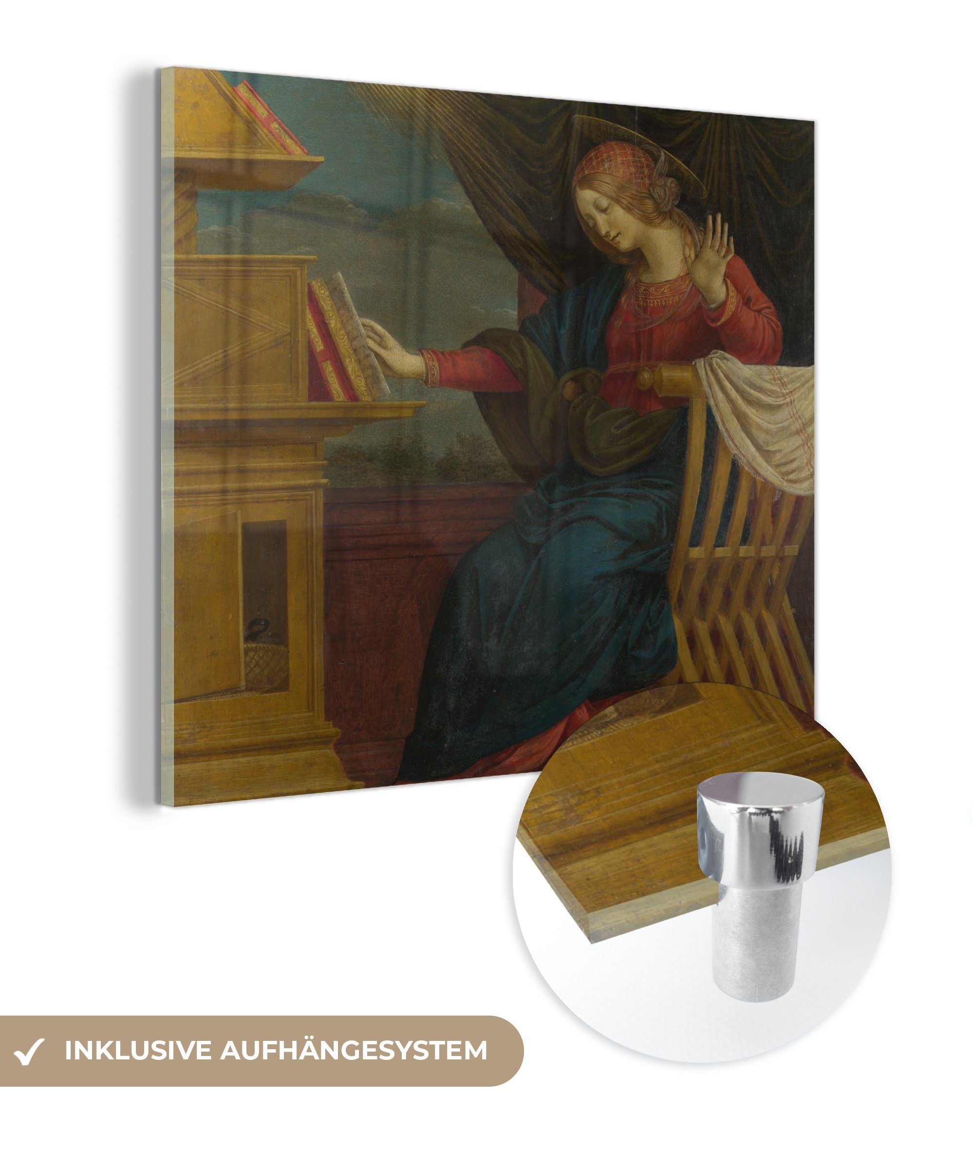 MuchoWow Acrylglasbild Die Ankündigung, die Jungfrau Maria - Gemälde von Gaudenzio Ferrari, (1 St), Glasbilder - Bilder auf Glas Wandbild - Foto auf Glas - Wanddekoration | Bilder