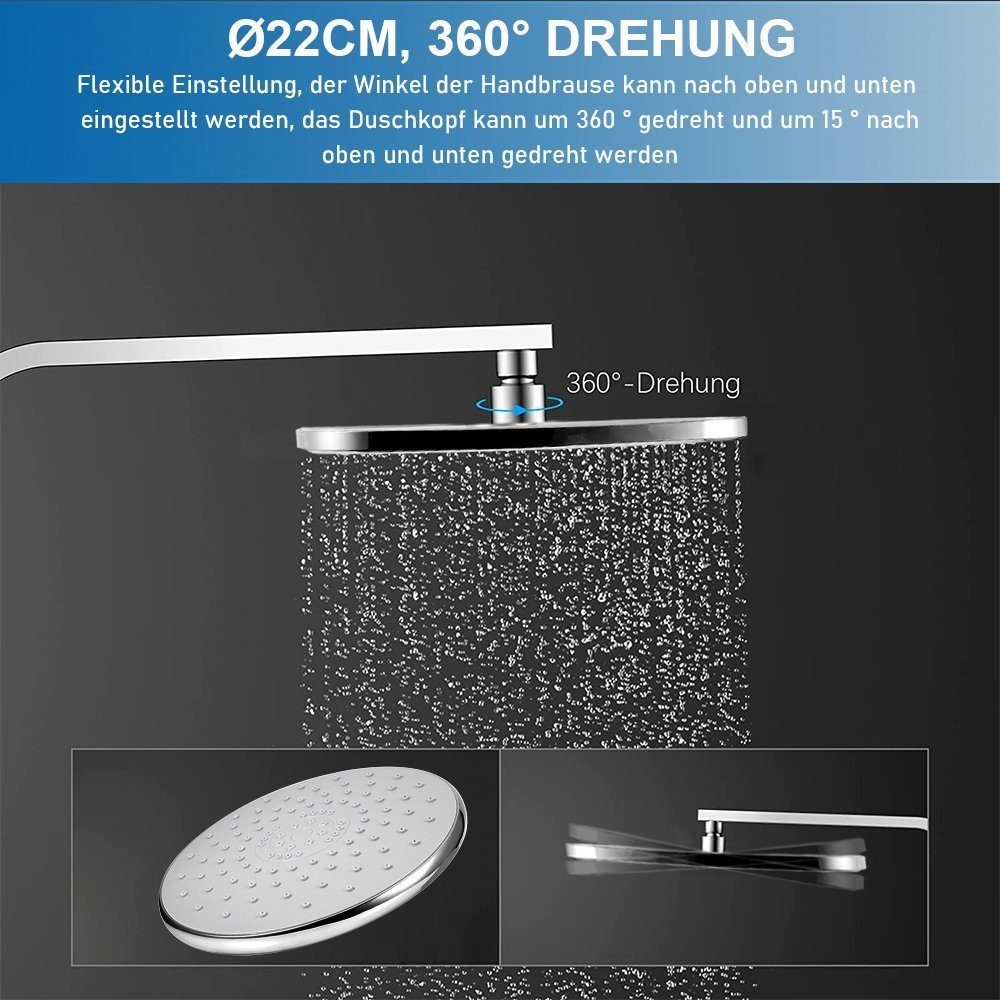 XIIW Duschsystem Duschsystem Regendusche Duscharmatur ohne armatur Duschset inkl. Duschkopf 3 Funktion Handbrause mit Duschstange Höhenverstellbar,Umstellung Dusche Messing für Boiler, 3 Strahlart(en)