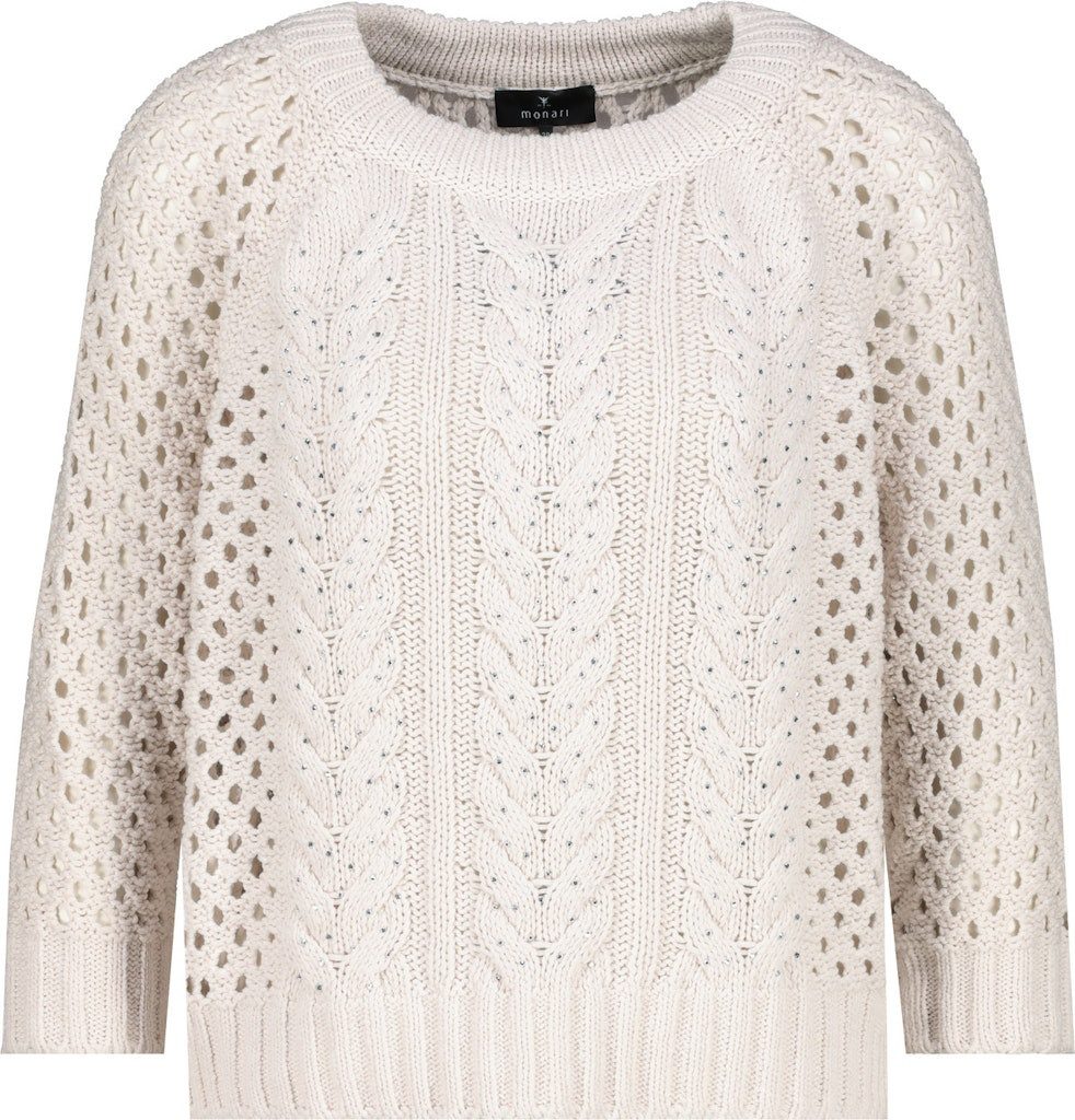 Monari Sweatshirt Kombination aus Zopf- und Ajourmuster
