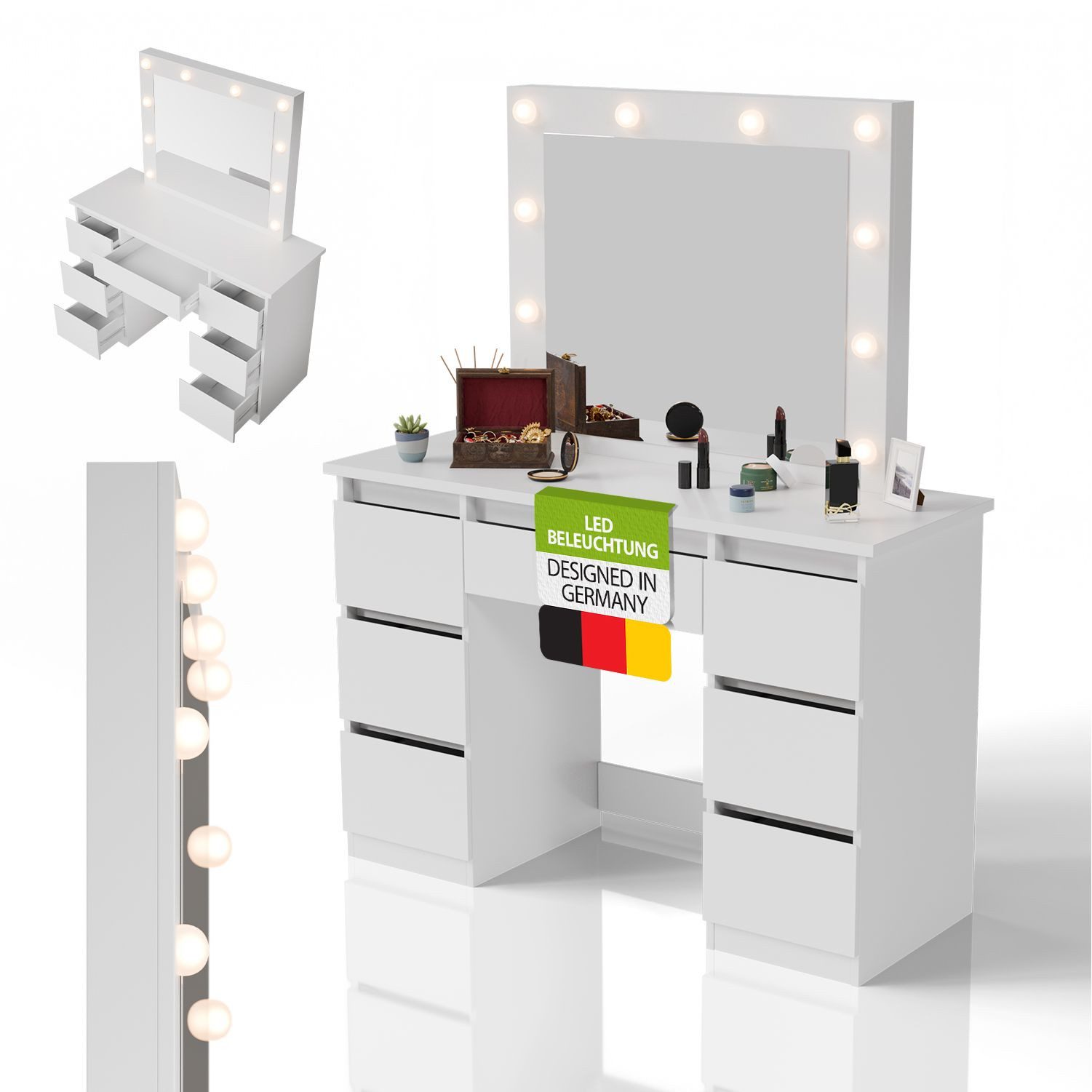 Juskys Schminktisch Talea (3-St), LED-Beleuchtung, 3 günstig online kaufen