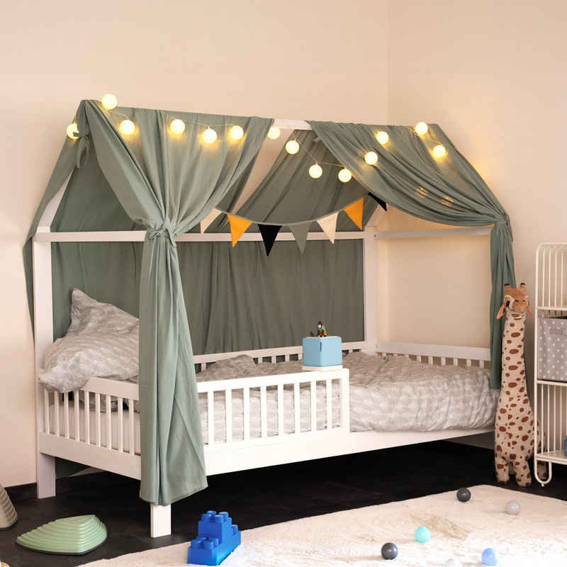 HOME DELUXE Kinderbett WOLKENLAND & STERNELAND 90 x 200 cm (inkl. Schubladen, Lattenrost & Rausfallschutz, aus massivem Kiefernholz)