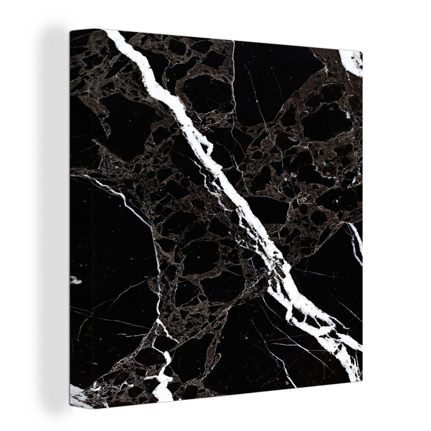 OneMillionCanvasses® Leinwandbild Marmor - Schwarz - Weiß - Muster, (1 St), Leinwand Bilder für Wohnzimmer Schlafzimmer