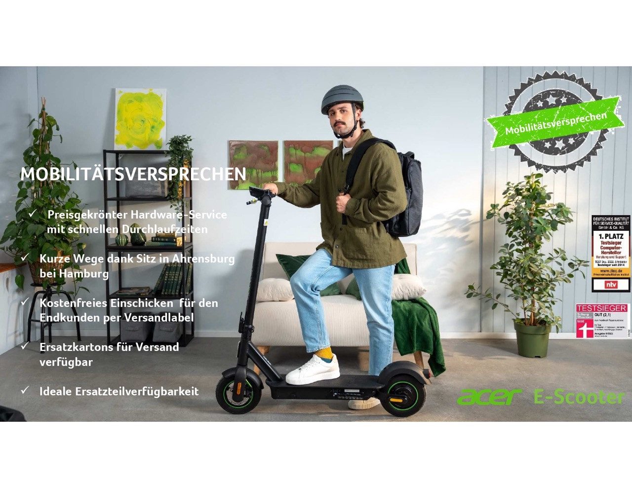 Acer E-Scooter Acer ES Series 3 Advance E-Scooter – 350W, 25 km Reichweite, 20 km/h, 20 km/h, klappbar