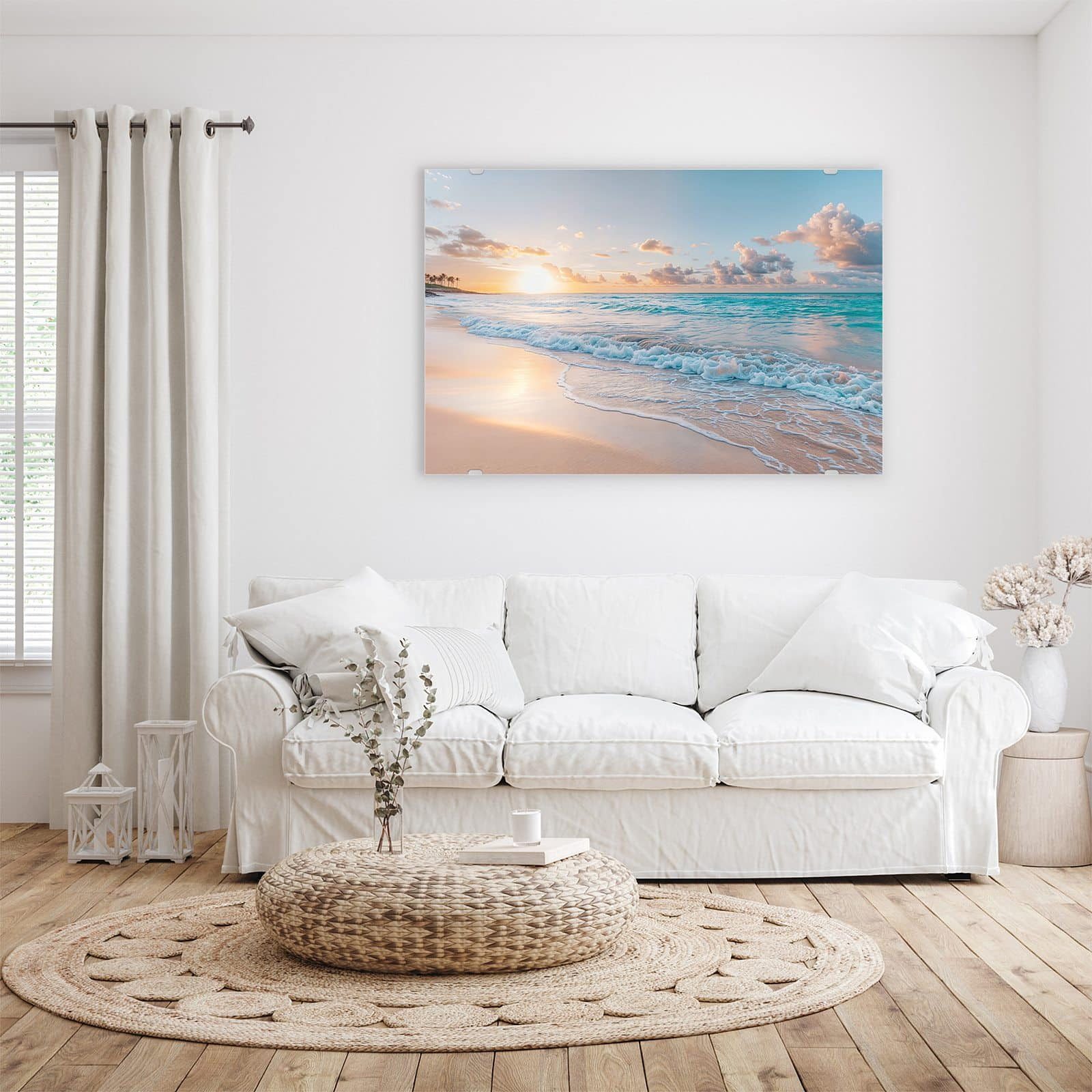 Primedeco Glasbild Wandbild Sonnenaufgang Strand mit Aufhängung, Strand & M günstig online kaufen