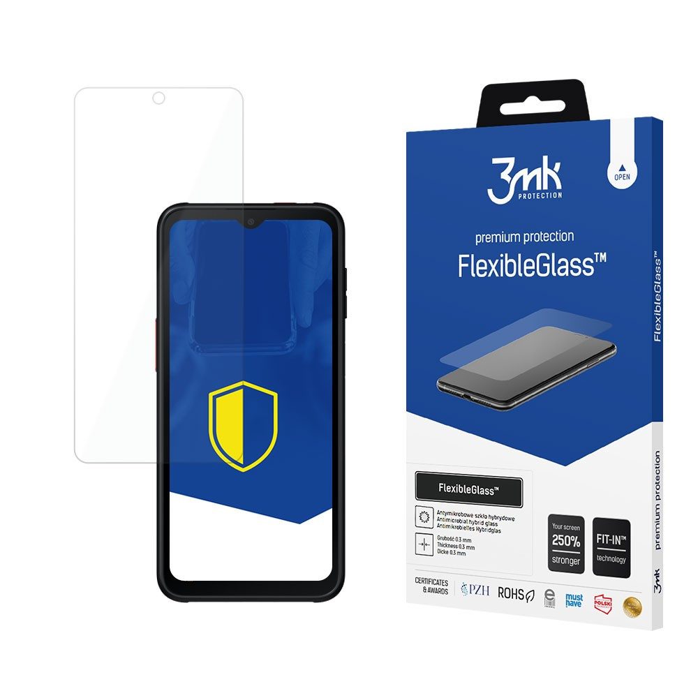 3MK Displayschutzglas Hybridglas Panzerglas Displayschutzfolie für Samsung Galaxy XCover 6 Pro, Spar-Set, 1 Stück, stoßfest, kratzfest 7H, antimikrobiell, 0,3 mm dünn