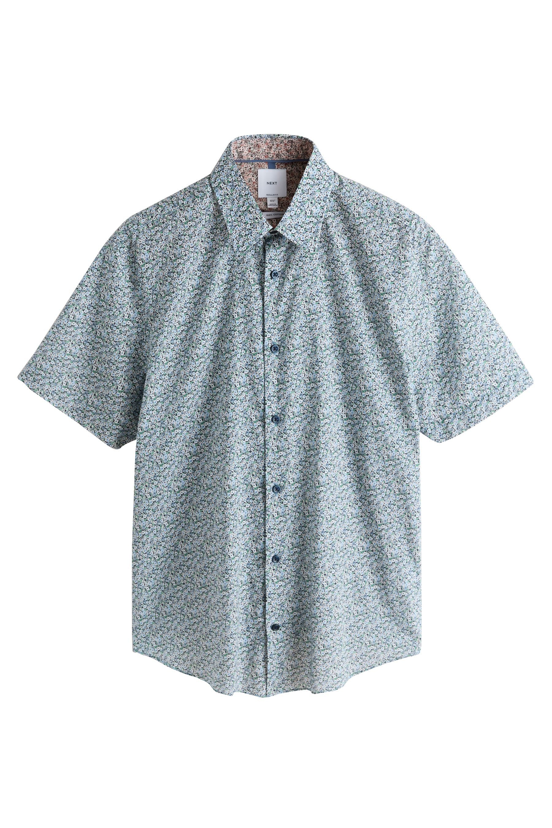 Kurzarmhemd Slim Fit Kurzarmhemd mit Print aus 100 % Baumwolle