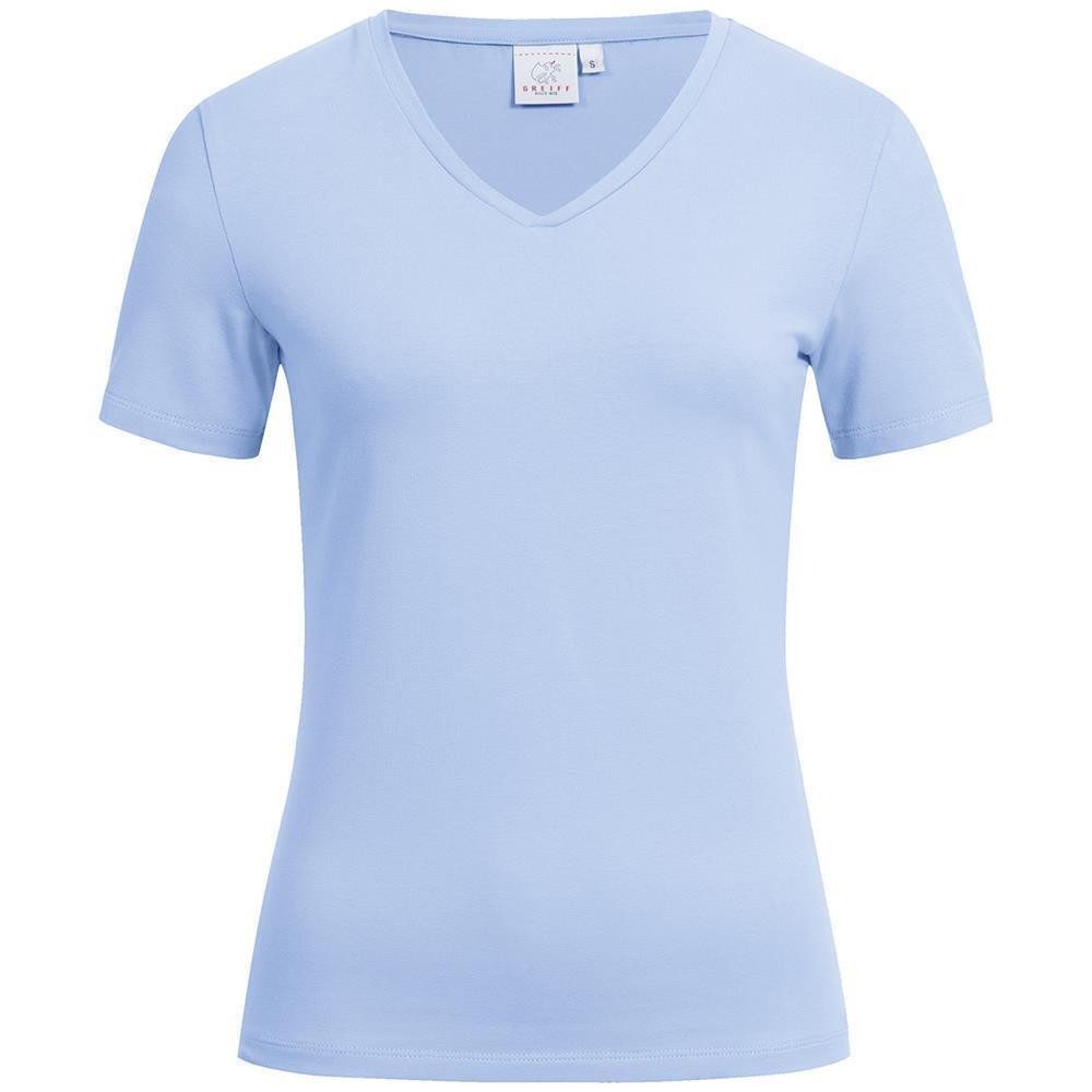 GREIFF T-Shirt Greiff SHIRTS Damen T-Shirt Kurzarm V-Neck Regular-Fit Hellblau