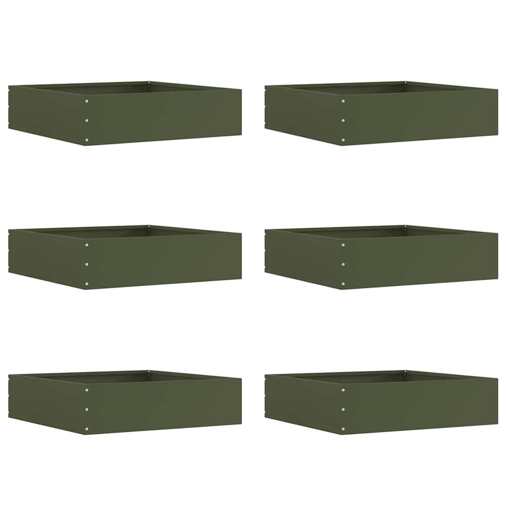 vidaXL Beetumrandung Raseneinfassung 6 Stk. 50 x 50 x 13 cm Stahl Olive Grün
