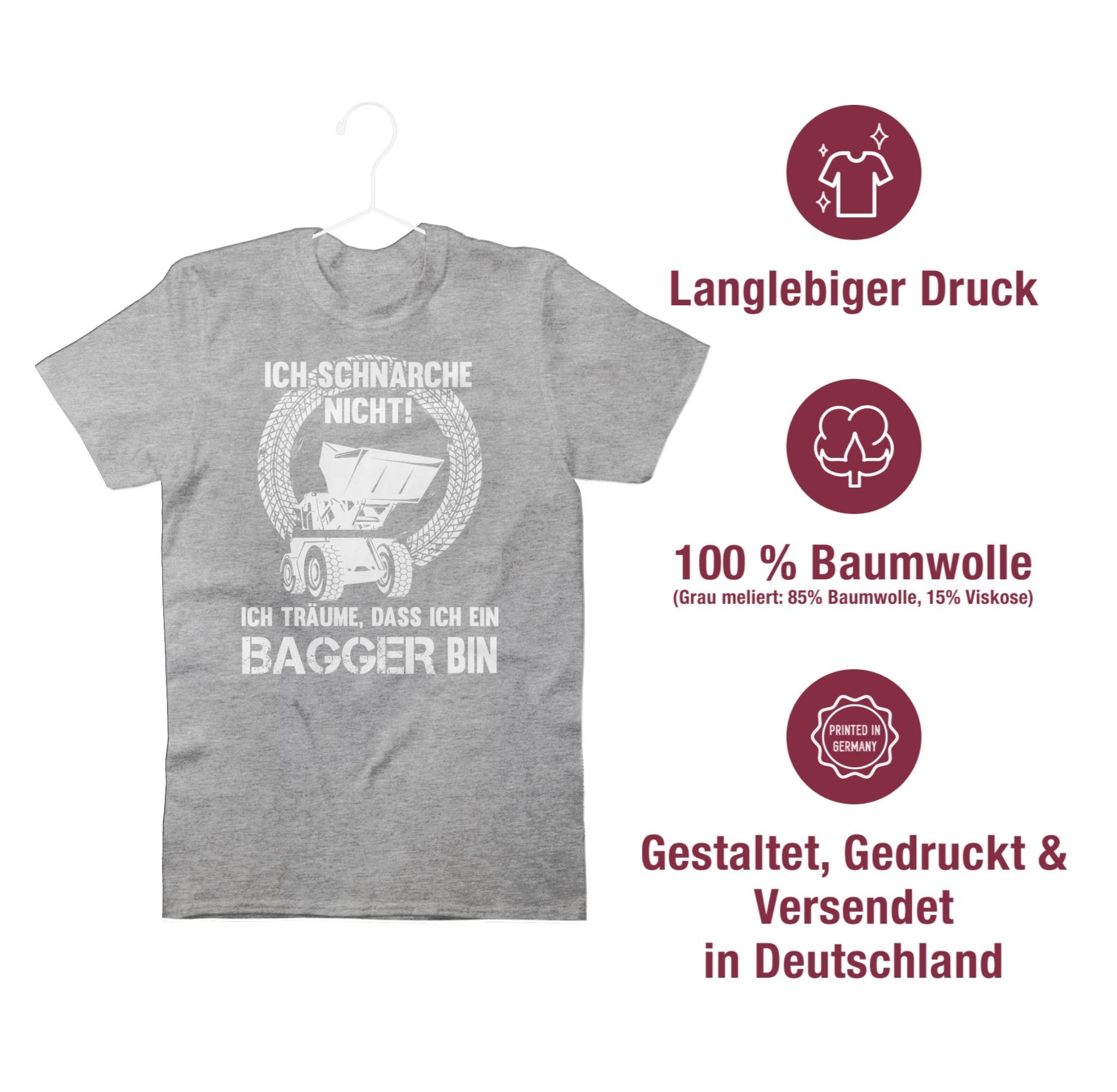 Shirtracer T-Shirt Ich schnarche nicht bin 3 Fahrzeuge ein meliert Bagger ich Grau